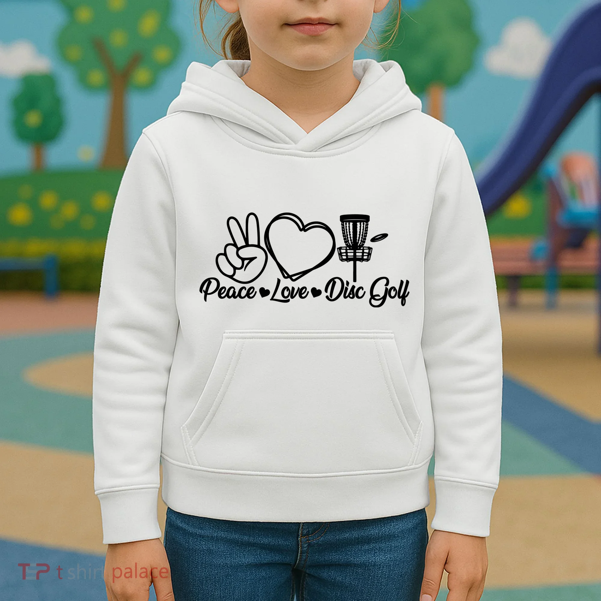 Disc Golfing Peace Love Disc Golf Kids Hoodie