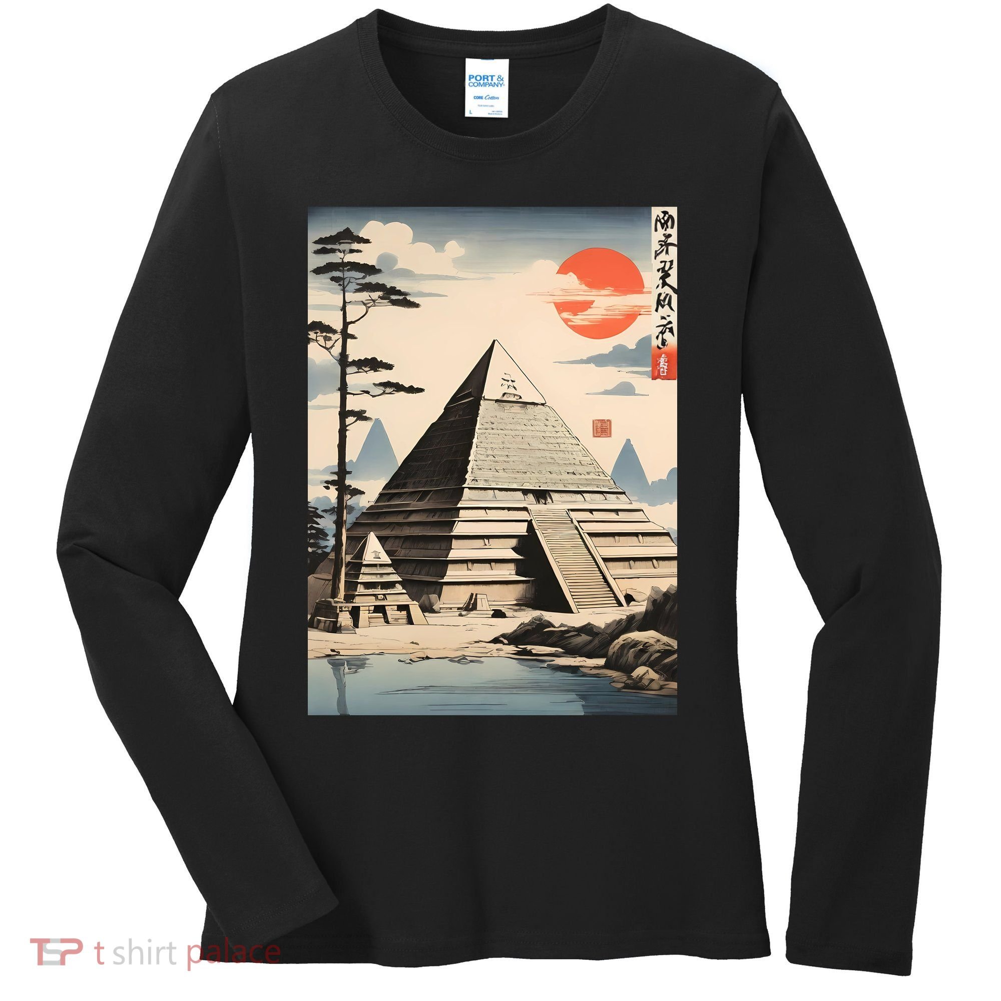 Drawing Giza Pyramid Japanes Style Women's Long Sleeve Shirt