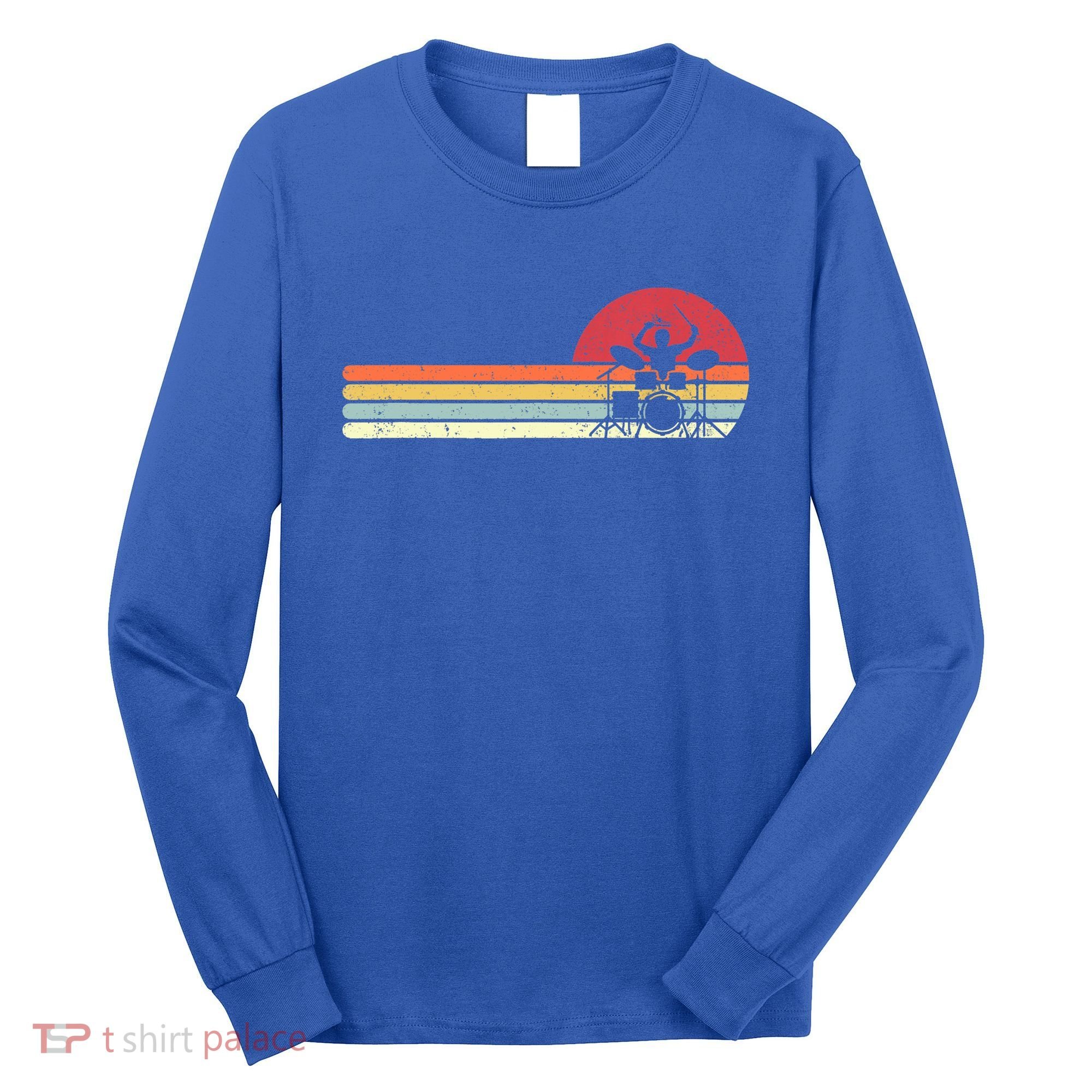Drummer Gift Retro Style Drum Player Funny Gift Long Sleeve Shirt