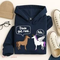 Dude Get Real Mythical Animal Rainbow Unicorn Magical Hoodie thumb 4