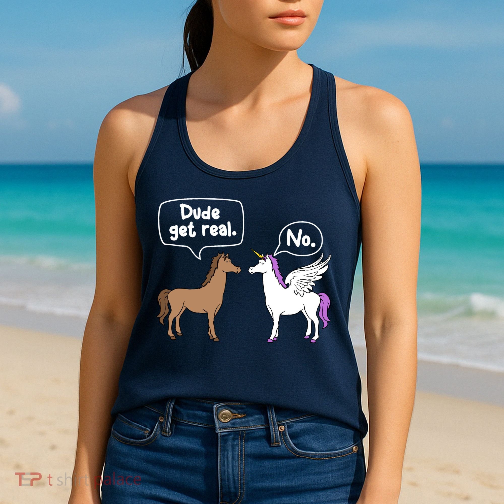 Dude Get Real Mythical Animal Rainbow Unicorn Magical Women's Tank Top