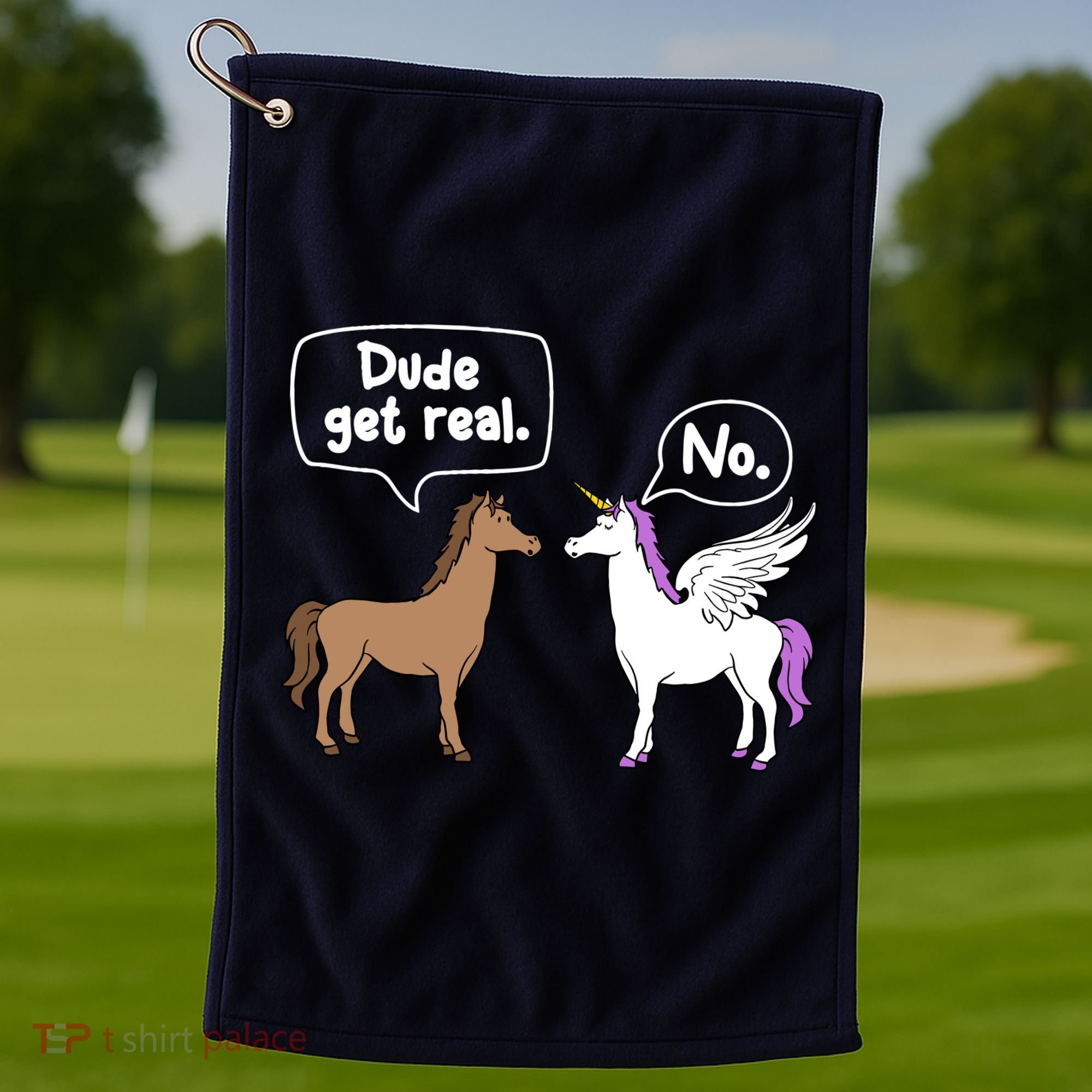 Dude Get Real Mythical Animal Rainbow Unicorn Magical Golf Towel