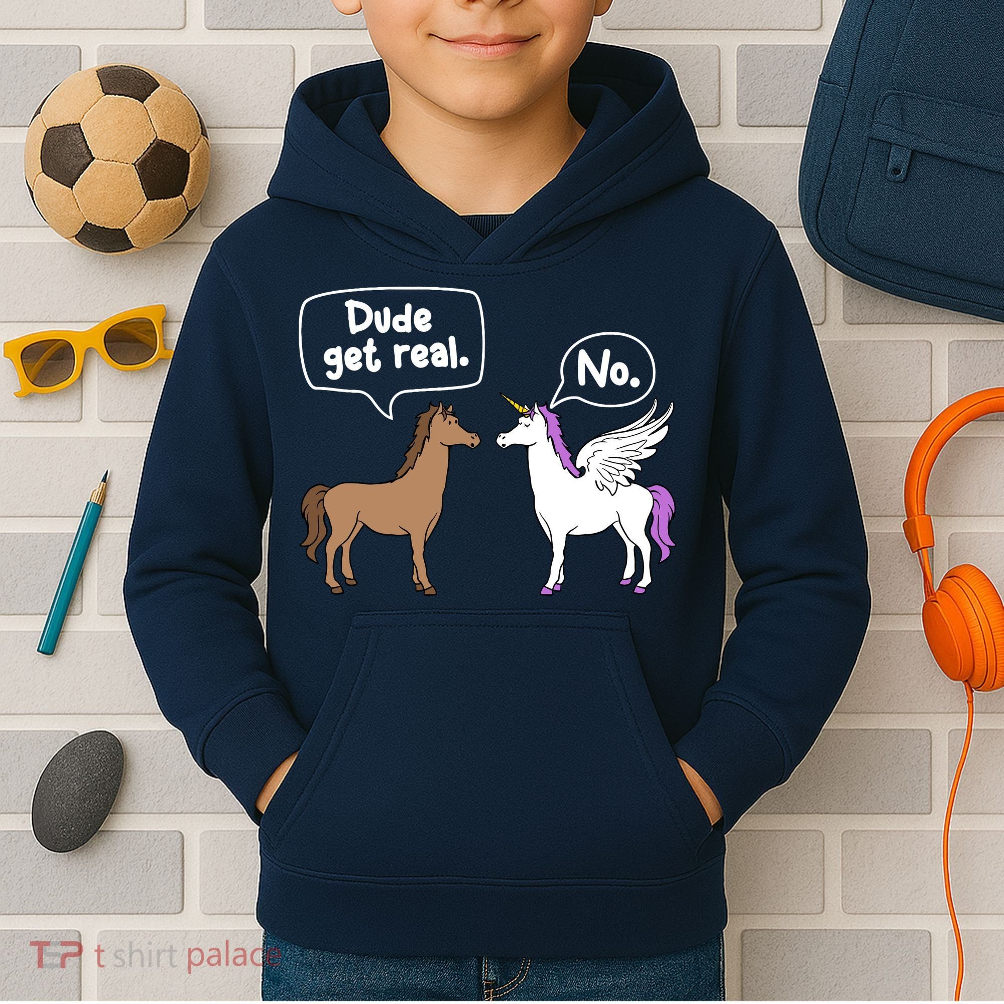 Dude Get Real Mythical Animal Rainbow Unicorn Magical Kids Hoodie