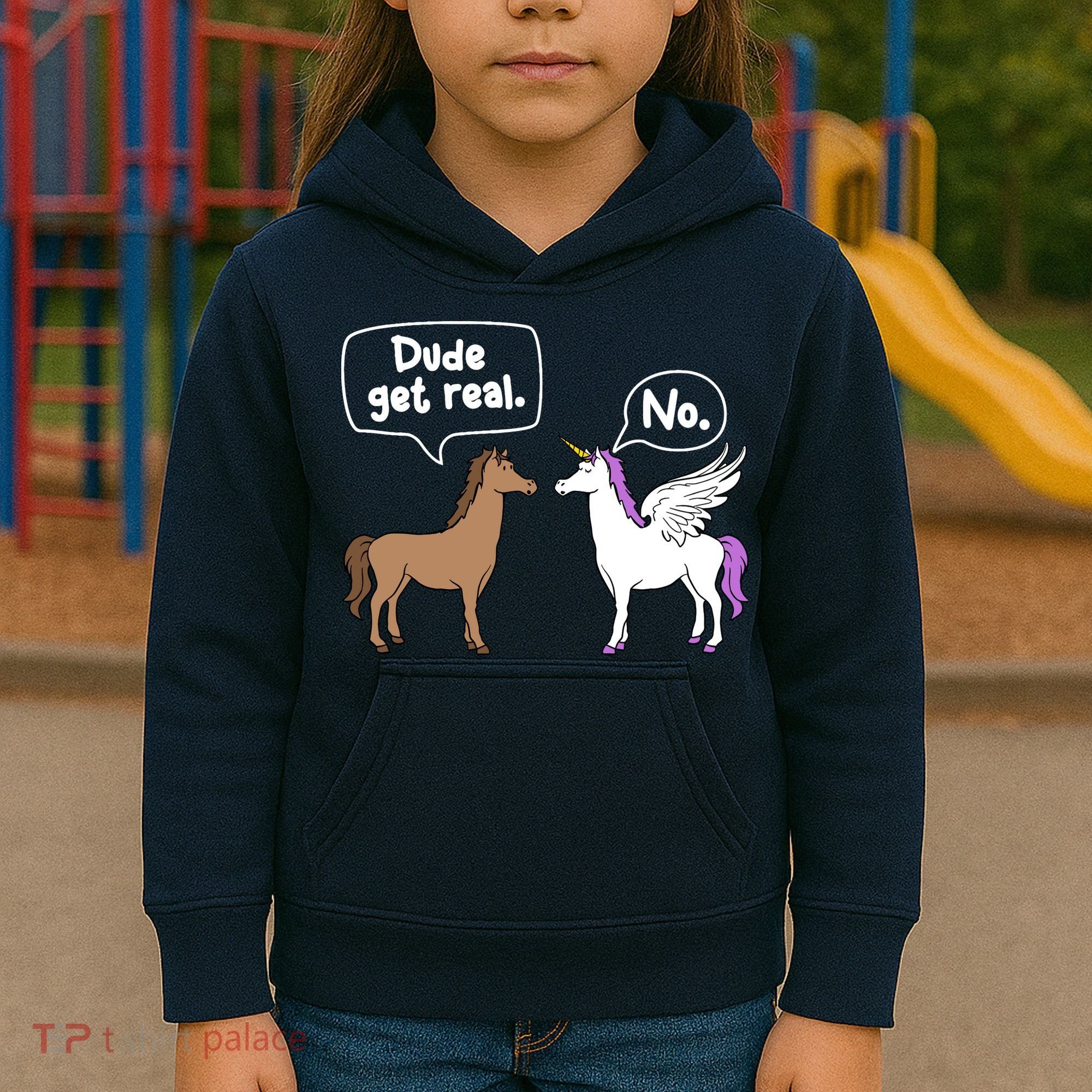 Dude Get Real Mythical Animal Rainbow Unicorn Magical Kids Hoodie