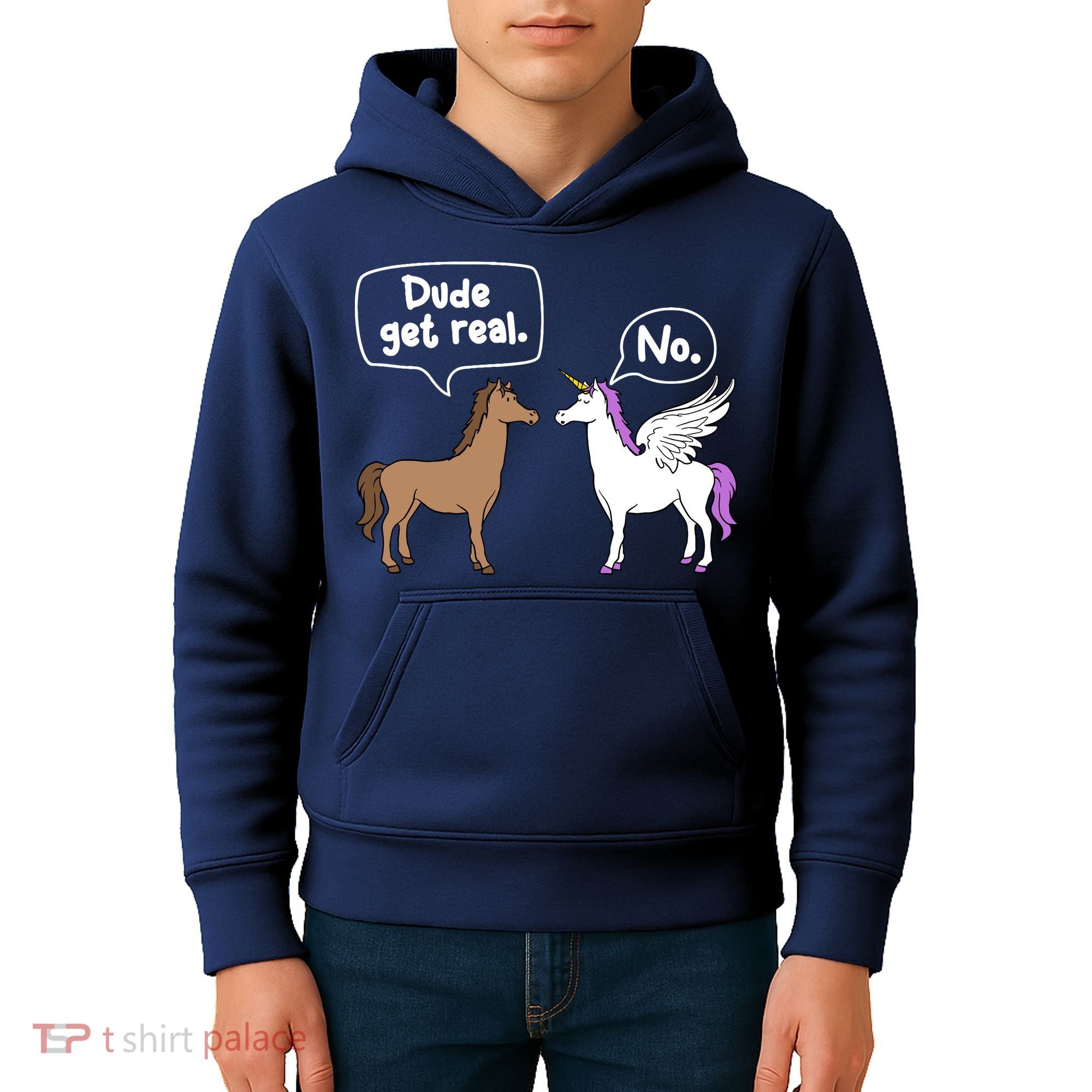 Dude Get Real Mythical Animal Rainbow Unicorn Magical Kids Hoodie