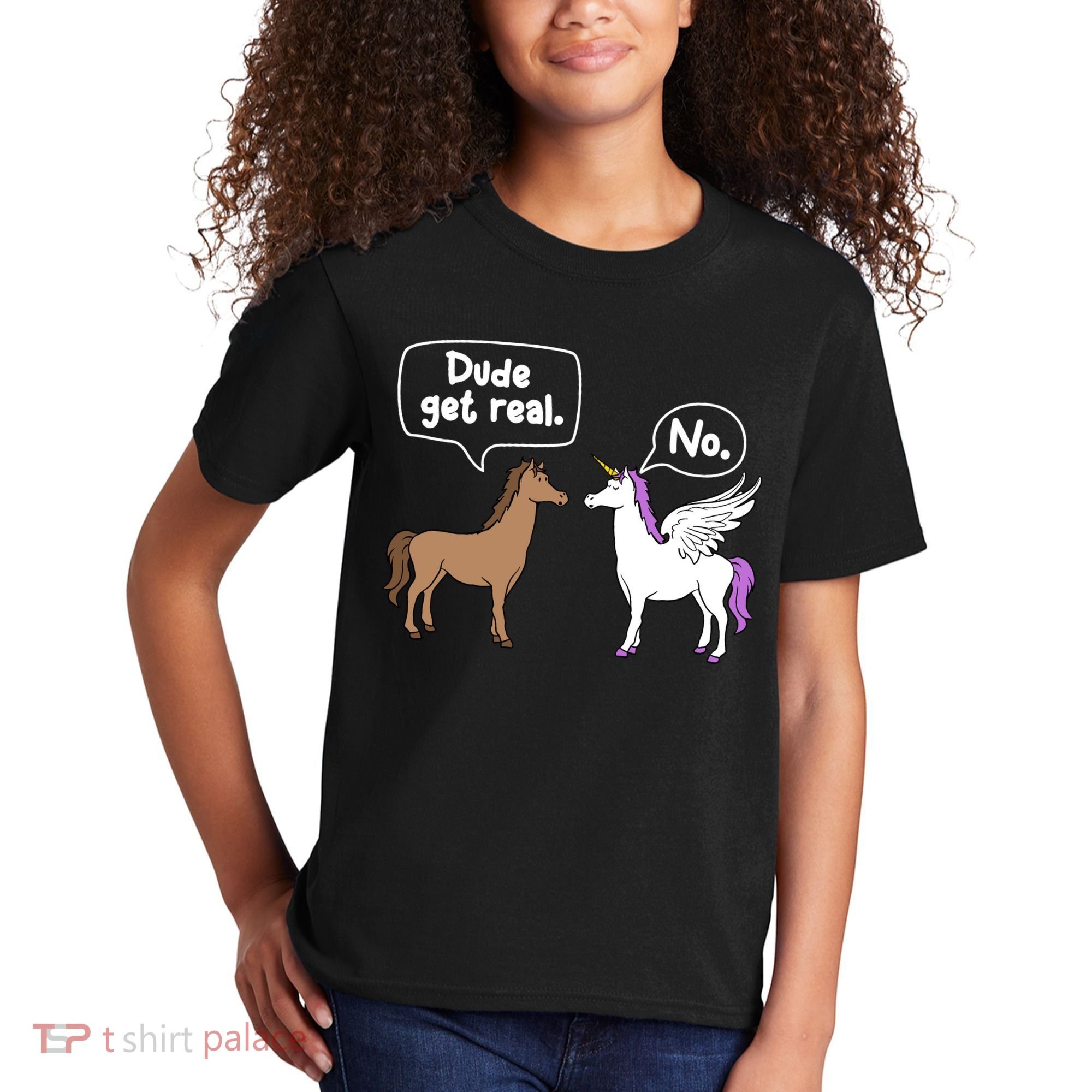 Dude Get Real Mythical Animal Rainbow Unicorn Magical Kids T-Shirt
