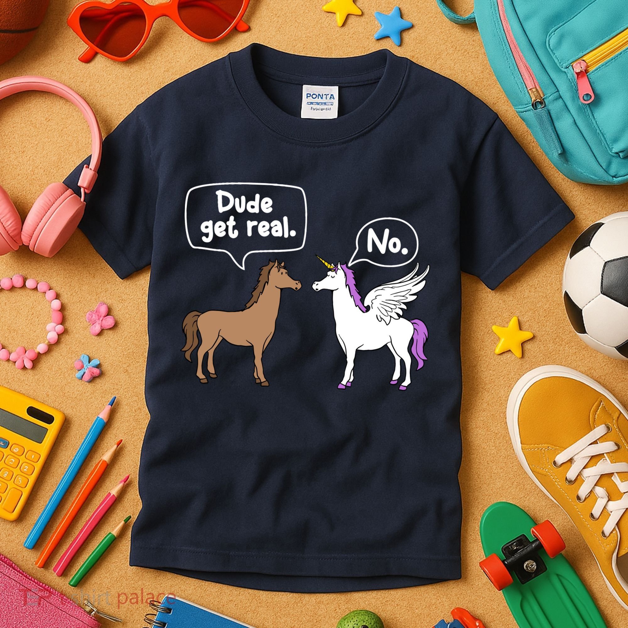 Dude Get Real Mythical Animal Rainbow Unicorn Magical Kids T-Shirt