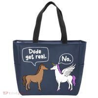 Dude Get Real Mythical Animal Rainbow Unicorn Magical Tote Bag thumb 0