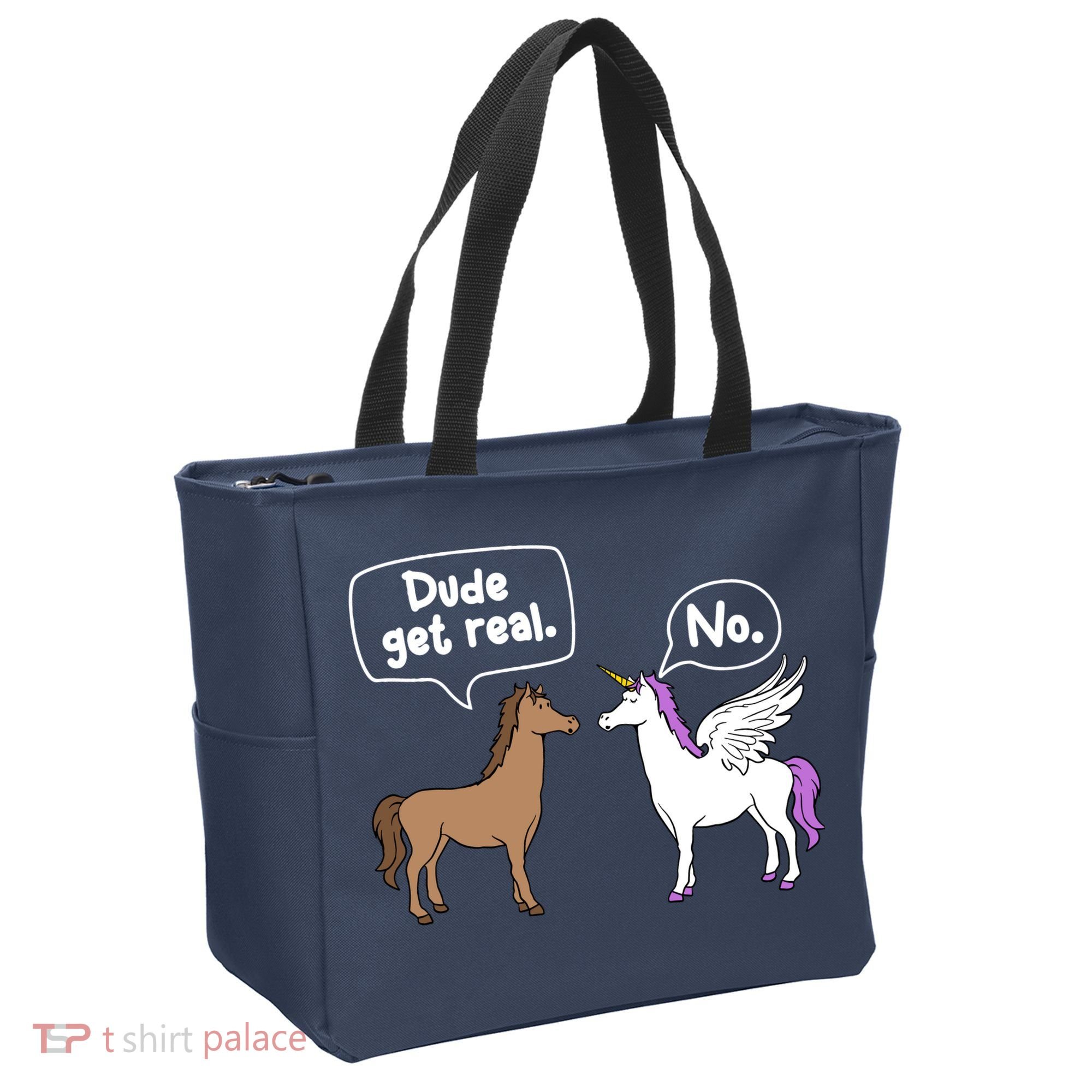 Dude Get Real Mythical Animal Rainbow Unicorn Magical Tote Bag