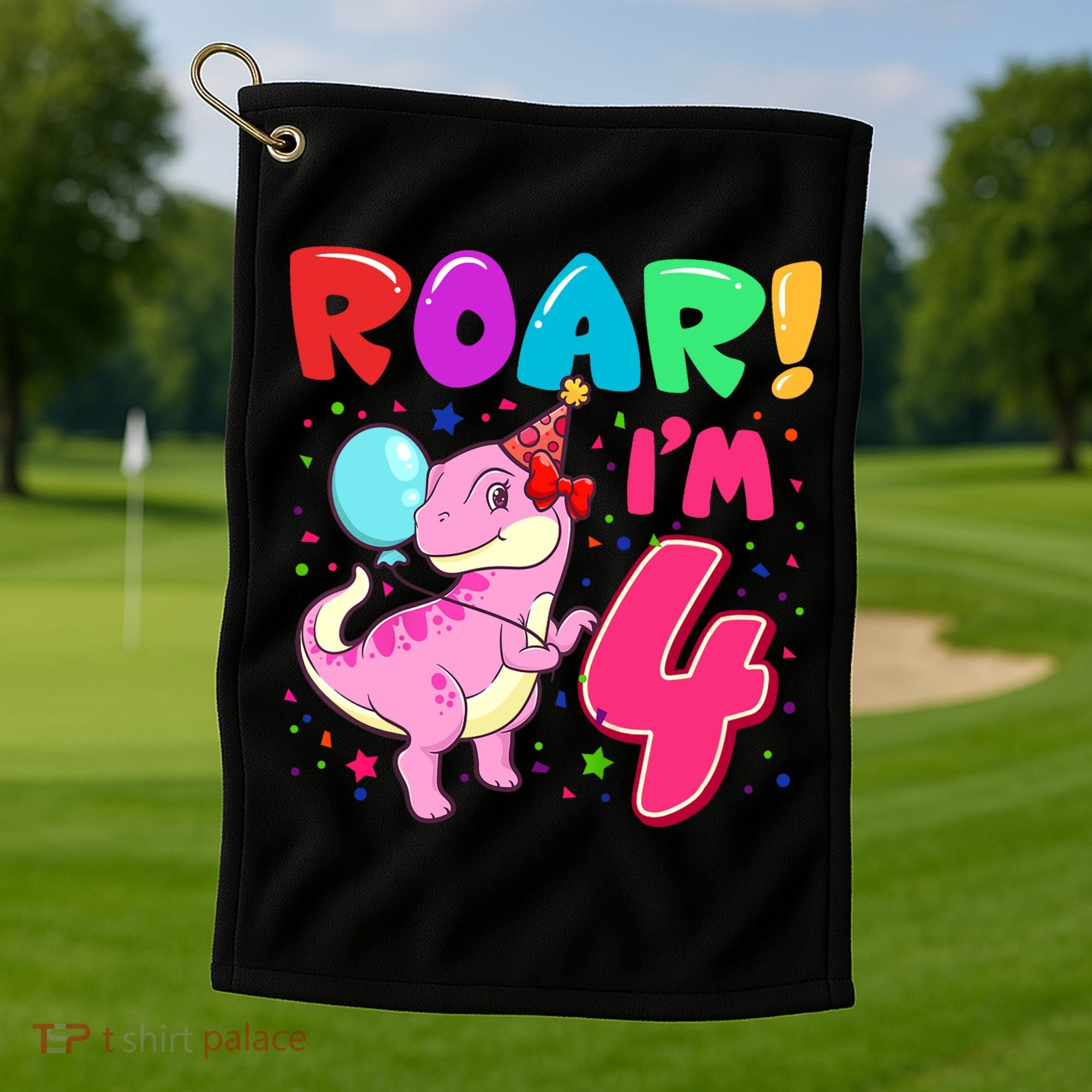 Dinosaur Girl Roar Im 4 Year Old 4th Birthday Party Golf Towel