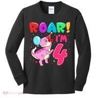 Dinosaur Girl Roar Im 4 Year Old 4th Birthday Party Kids Long Sleeve Shirt thumb 0