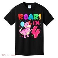 Dinosaur Girl Roar Im 4 Year Old 4th Birthday Party Kids T-Shirt thumb 0