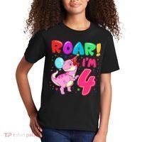 Dinosaur Girl Roar Im 4 Year Old 4th Birthday Party Kids T-Shirt thumb 2