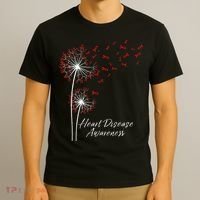 Dandelion Go Red Ribbon Heart Disease Awareness Month T-Shirt thumb 3