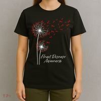 Dandelion Go Red Ribbon Heart Disease Awareness Month T-Shirt thumb 4