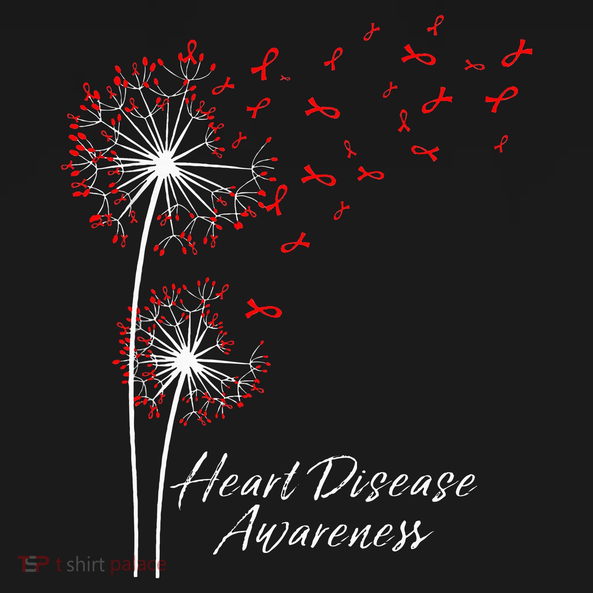 Dandelion Go Red Ribbon Heart Disease Awareness Month T-Shirt
