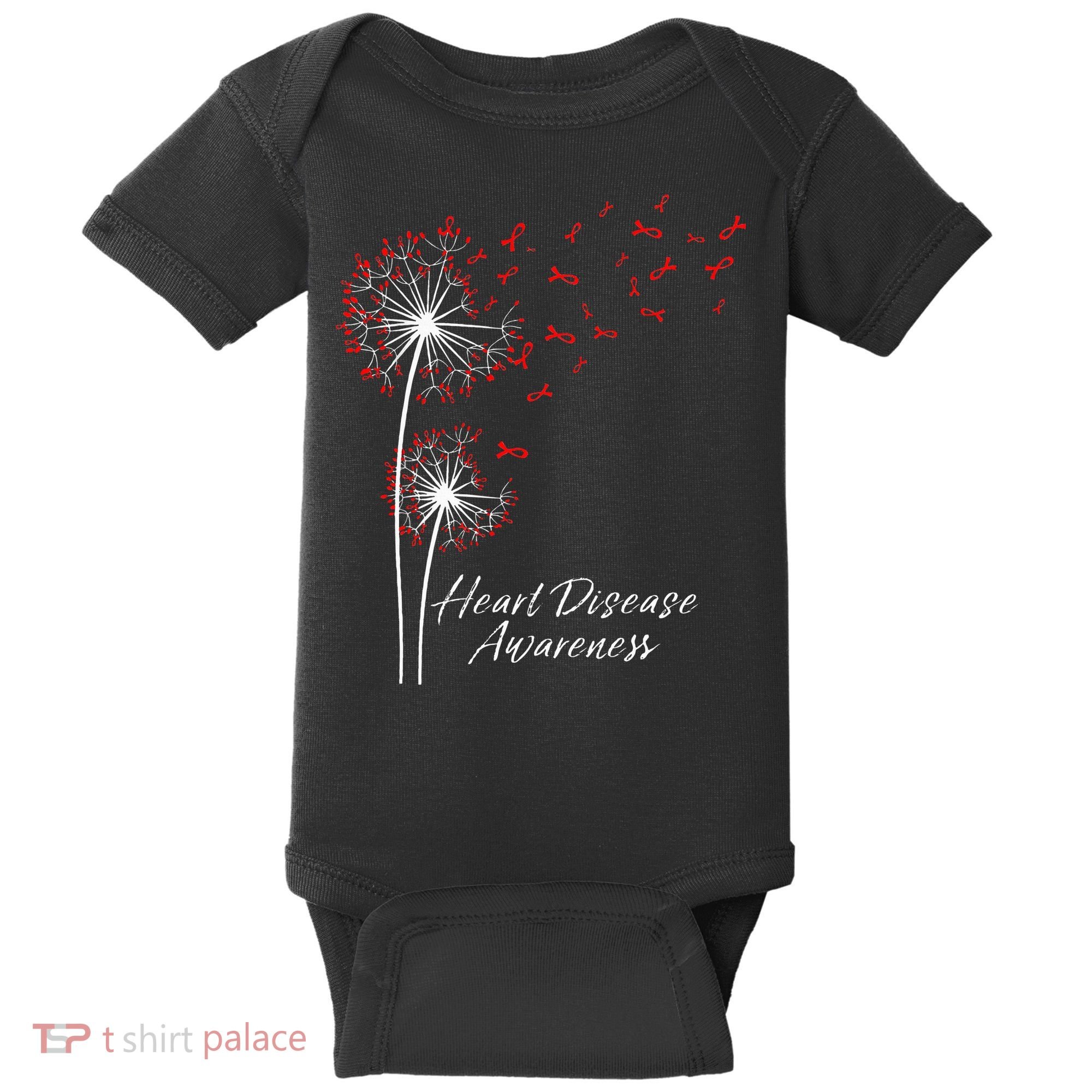Dandelion Go Red Ribbon Heart Disease Awareness Month Baby Bodysuit