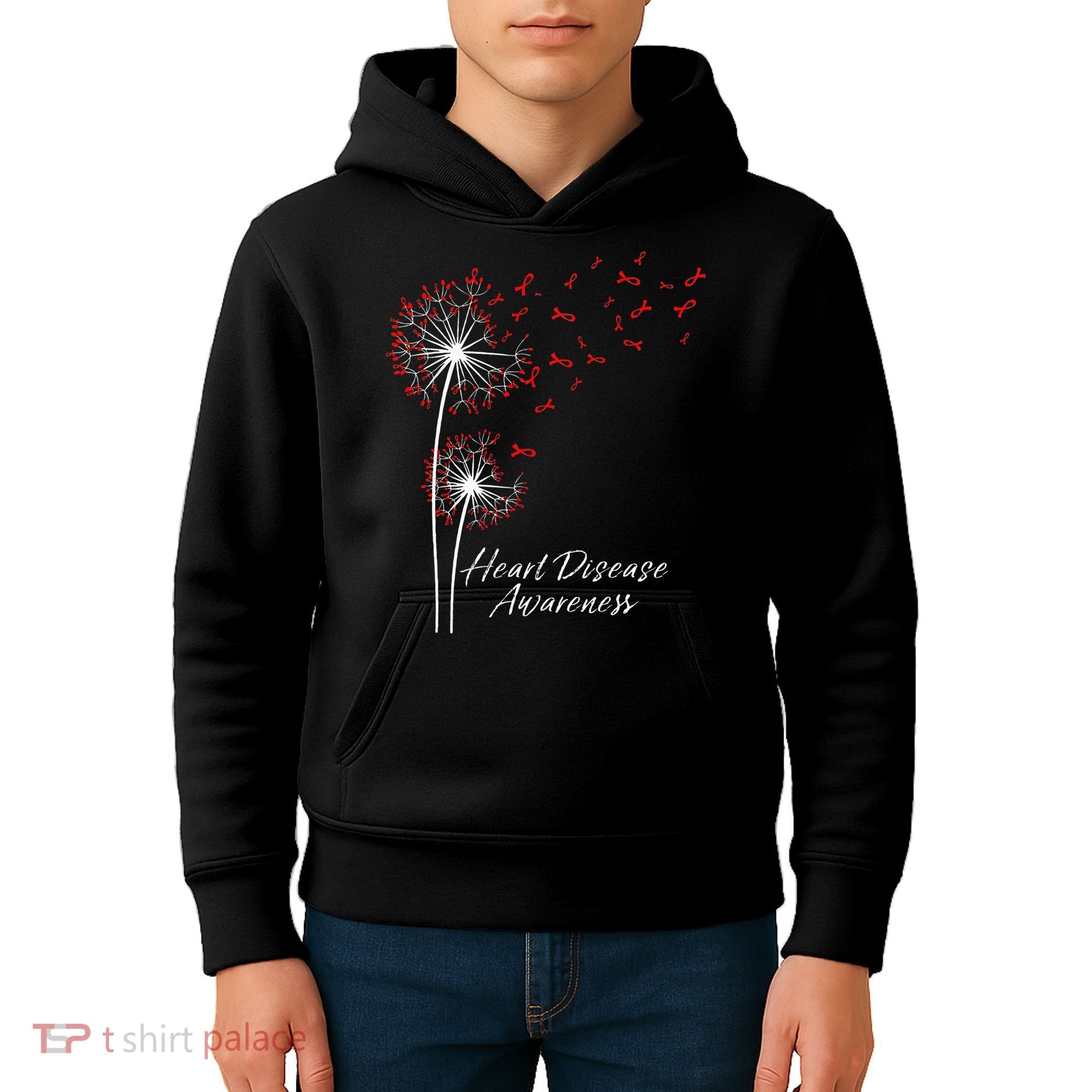 Dandelion Go Red Ribbon Heart Disease Awareness Month Kids Hoodie