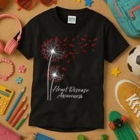 Dandelion Go Red Ribbon Heart Disease Awareness Month Kids T-Shirt thumb 3