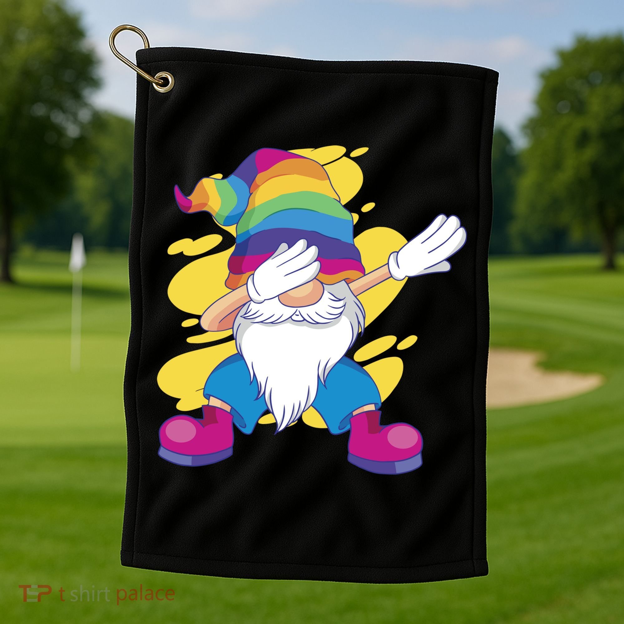 Dabbing Gnome Rainbow Golf Towel