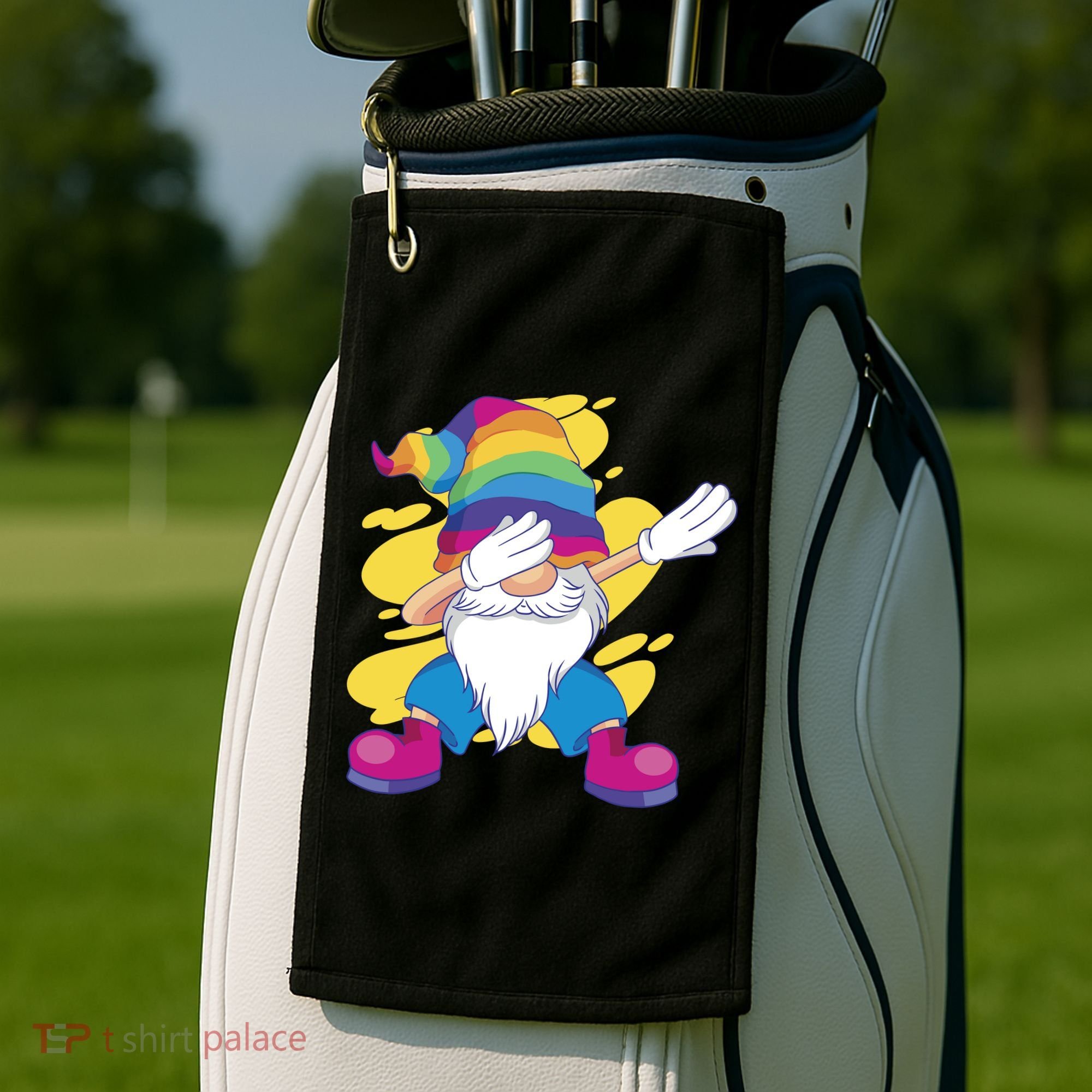 Dabbing Gnome Rainbow Golf Towel