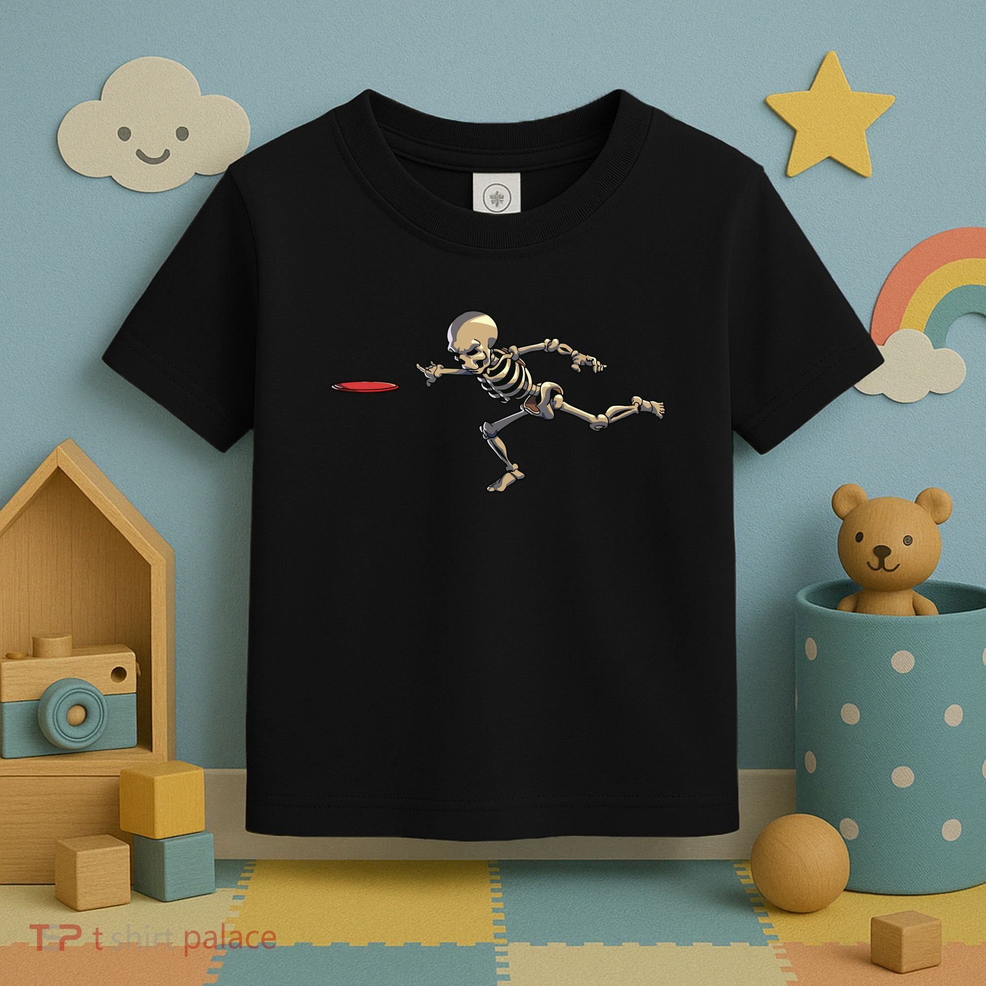 Disc Golfing Skeleton Halloween Disc Golf Halloween Toddler T-Shirt