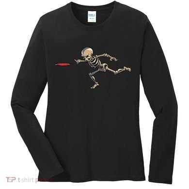 Disc Golfing Skeleton Halloween Disc Golf Halloween Women's Long Sleeve Shirt