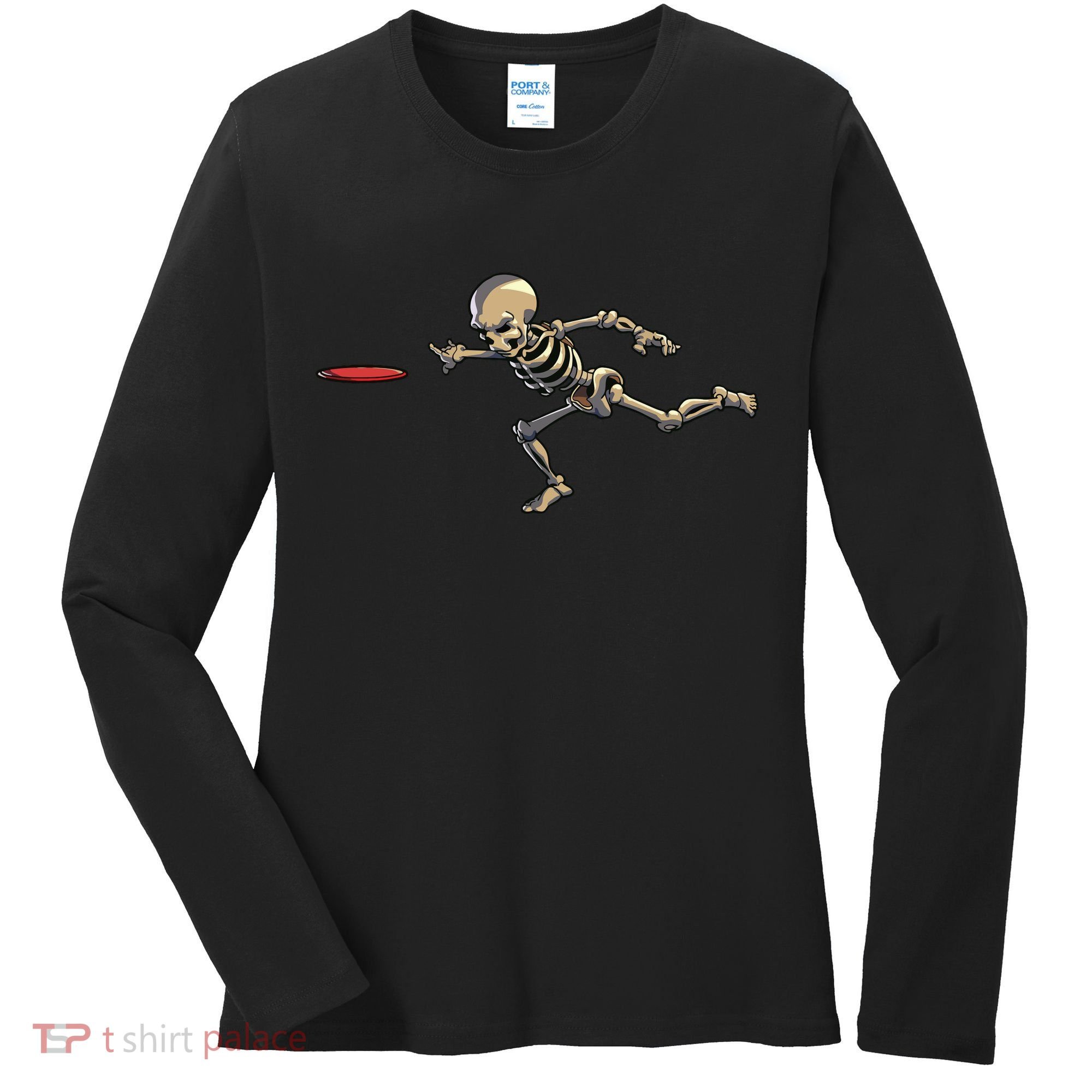 Disc Golfing Skeleton Halloween Disc Golf Halloween Women's Long Sleeve Shirt