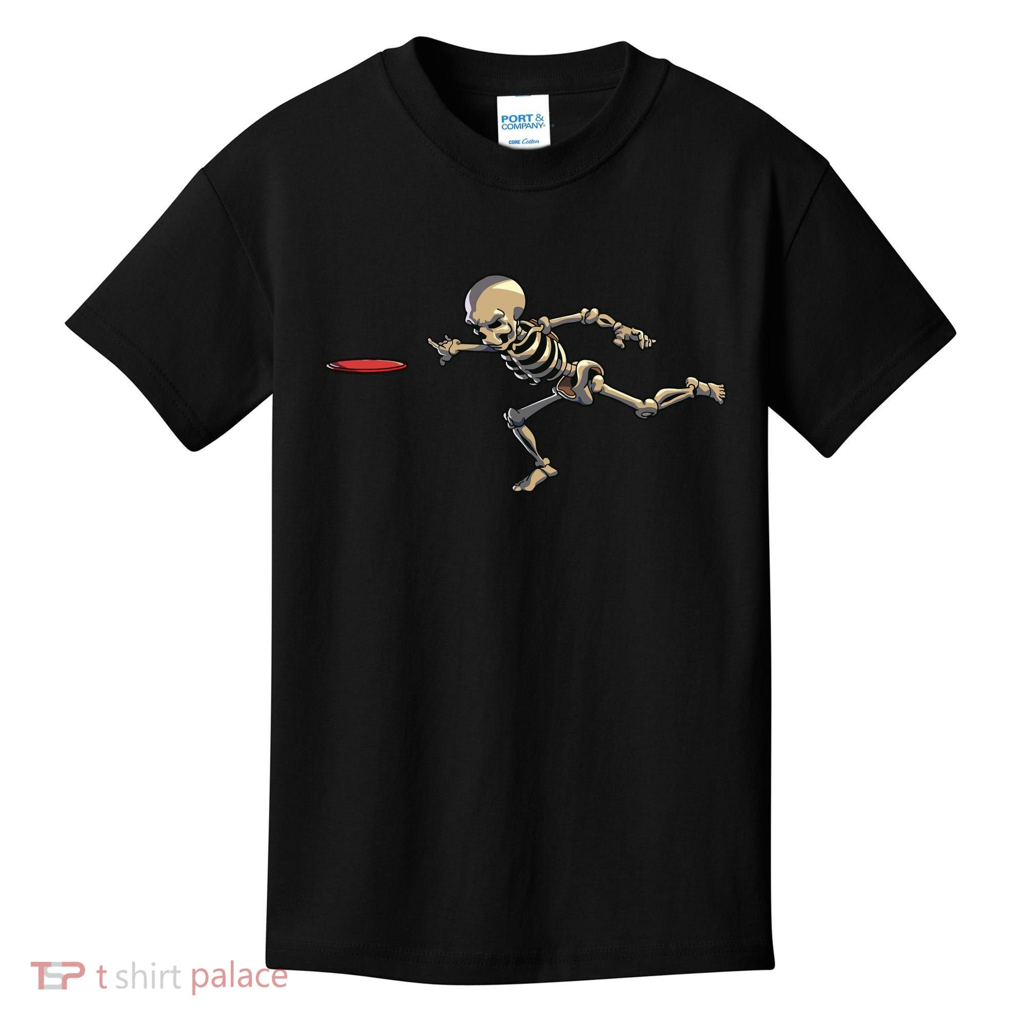 Disc Golfing Skeleton Halloween Disc Golf Halloween Kids T-Shirt