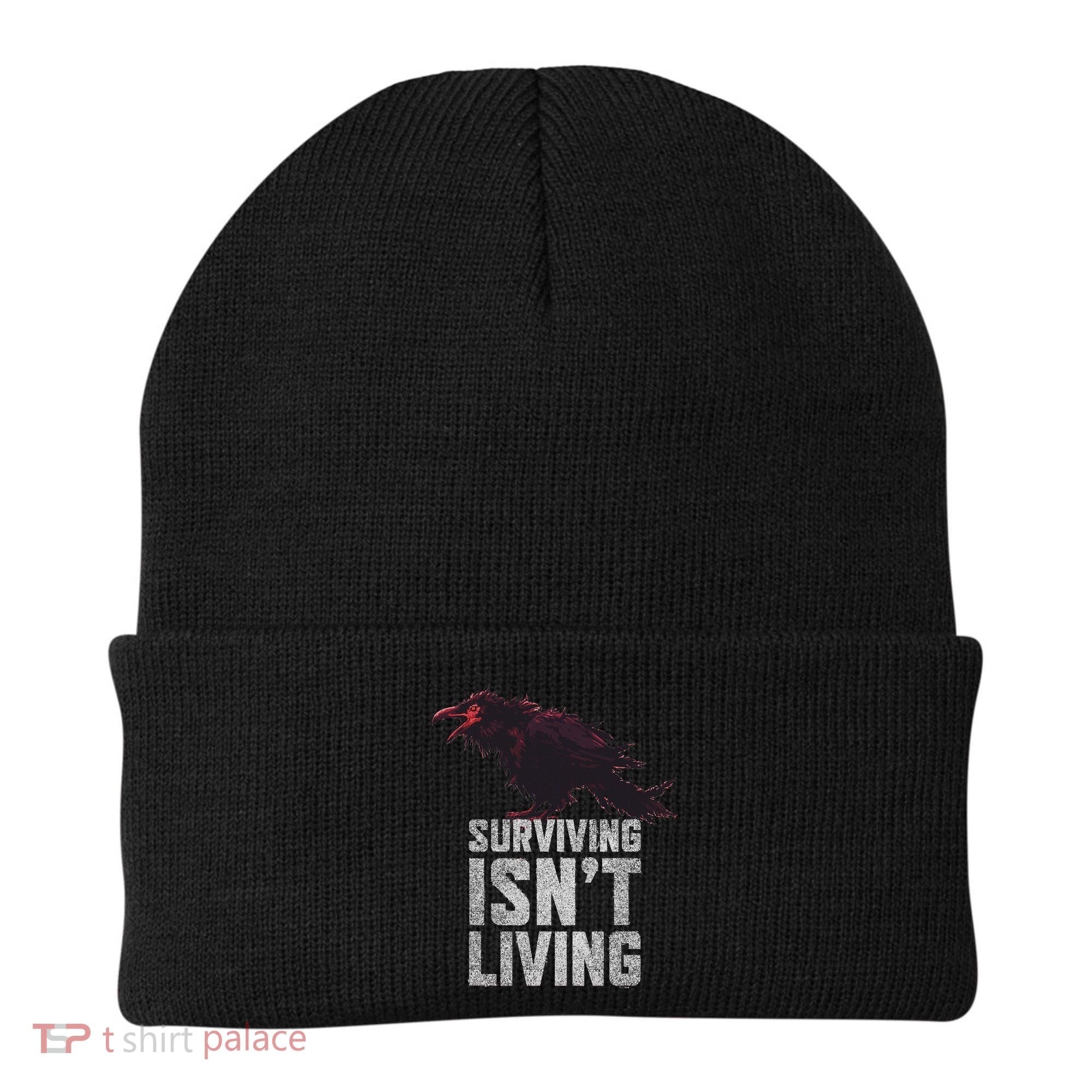 Days Gone Surving Isnt Living Corw Quote Big Chest Logo Beanie