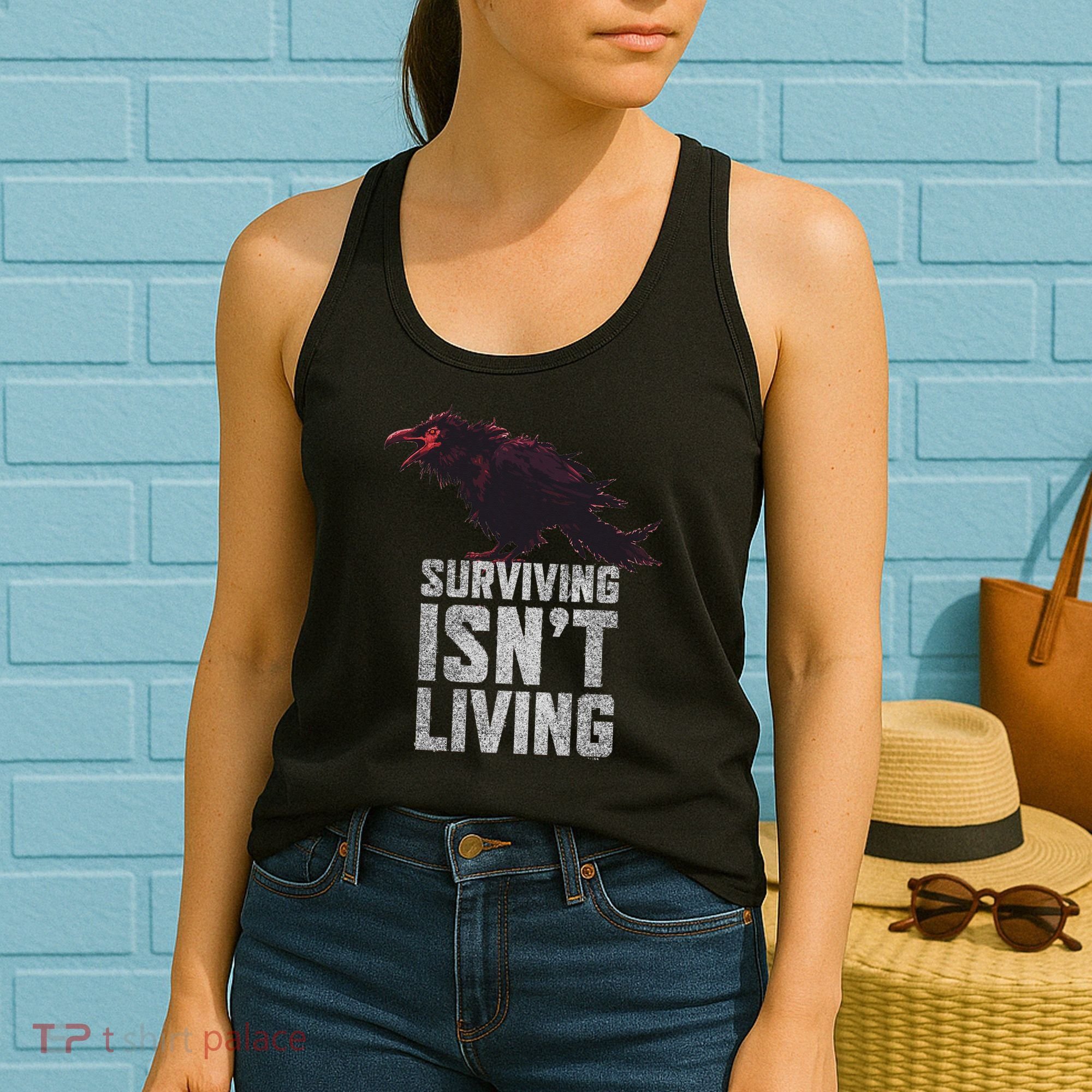 Days Gone Surving Isnt Living Corw Quote Big Chest Logo Women's Tank Top
