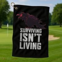 Days Gone Surving Isnt Living Corw Quote Big Chest Logo Golf Towel thumb 1