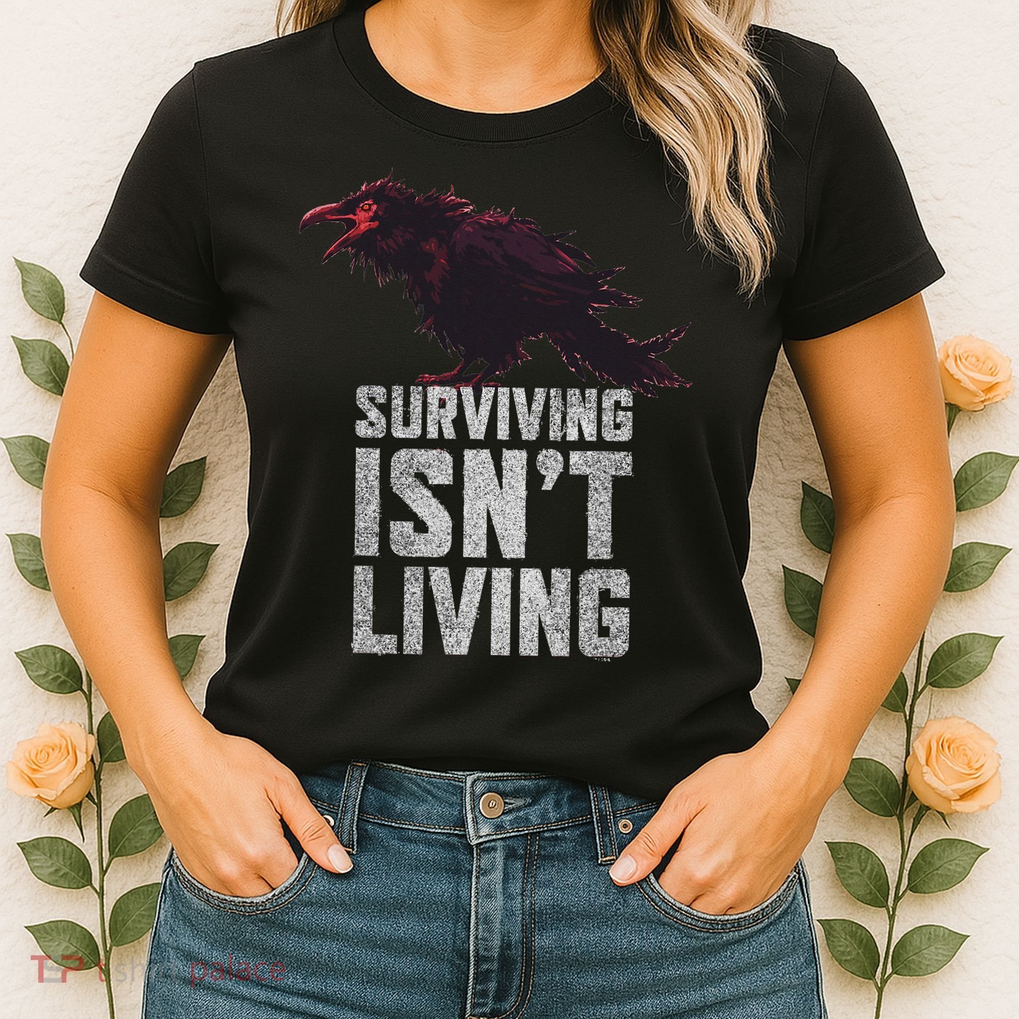 Days Gone Surving Isnt Living Corw Quote Big Chest Logo Women's T-Shirt