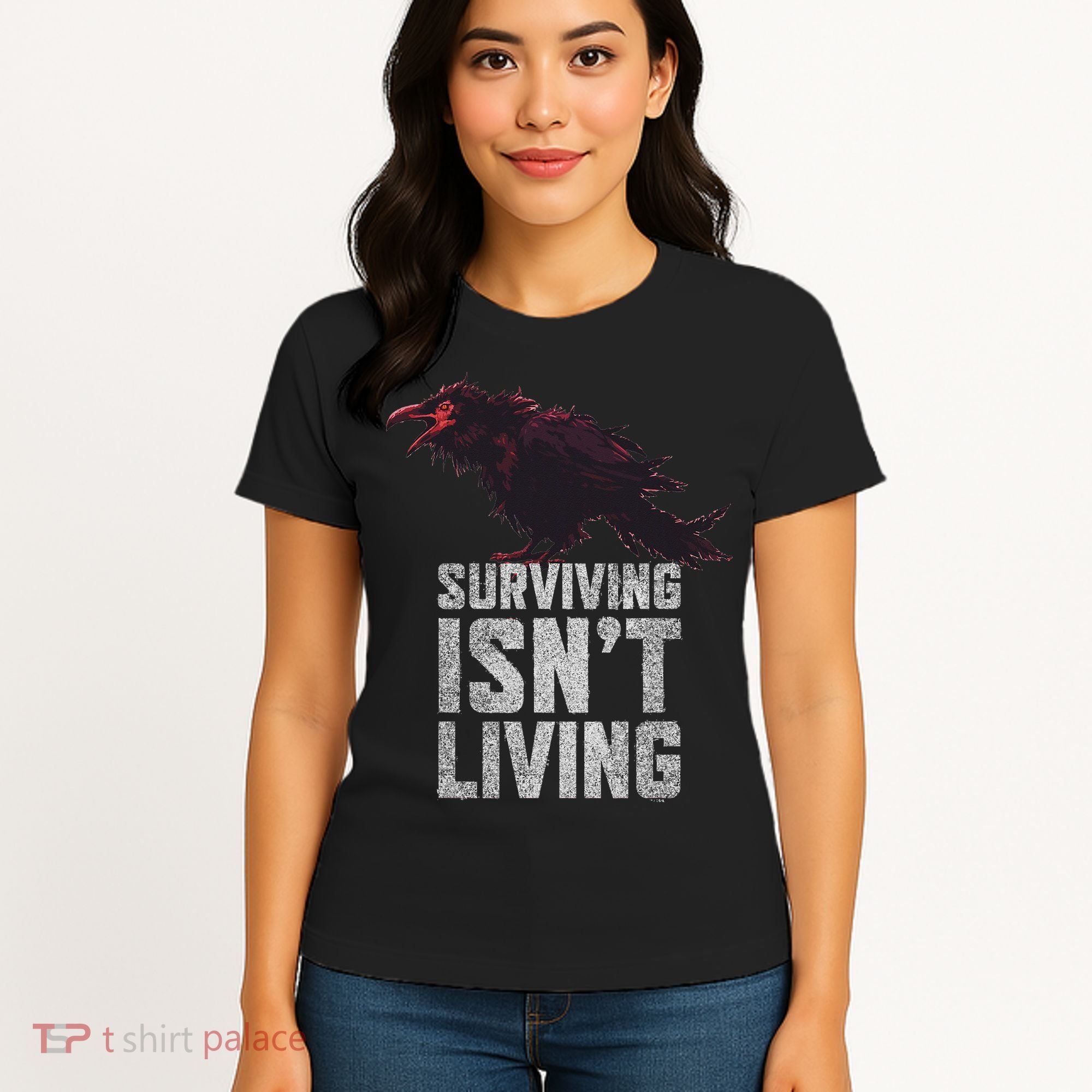 Days Gone Surving Isnt Living Corw Quote Big Chest Logo Women's T-Shirt