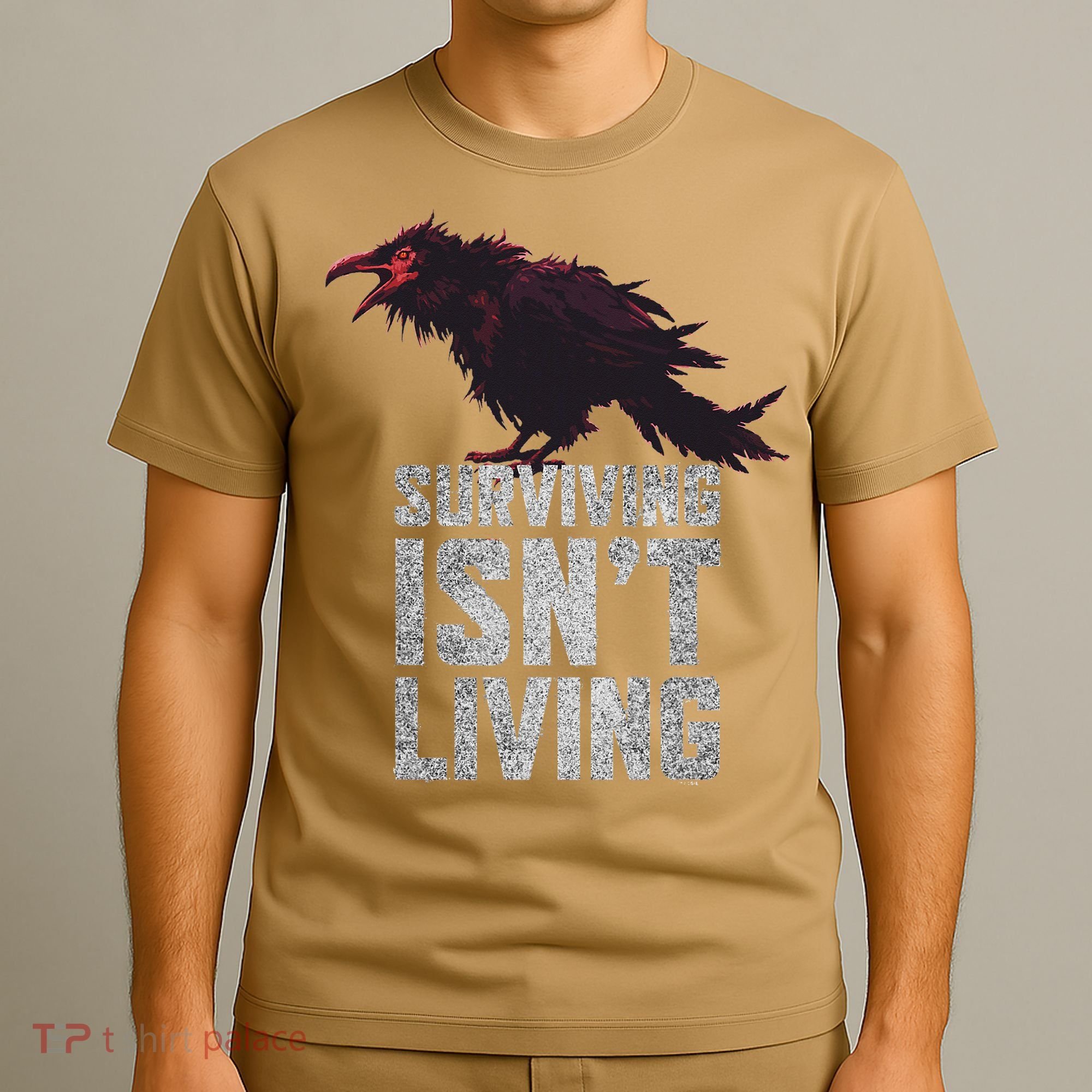 Days Gone Surving Isnt Living Corw Quote Big Chest Logo T-Shirt