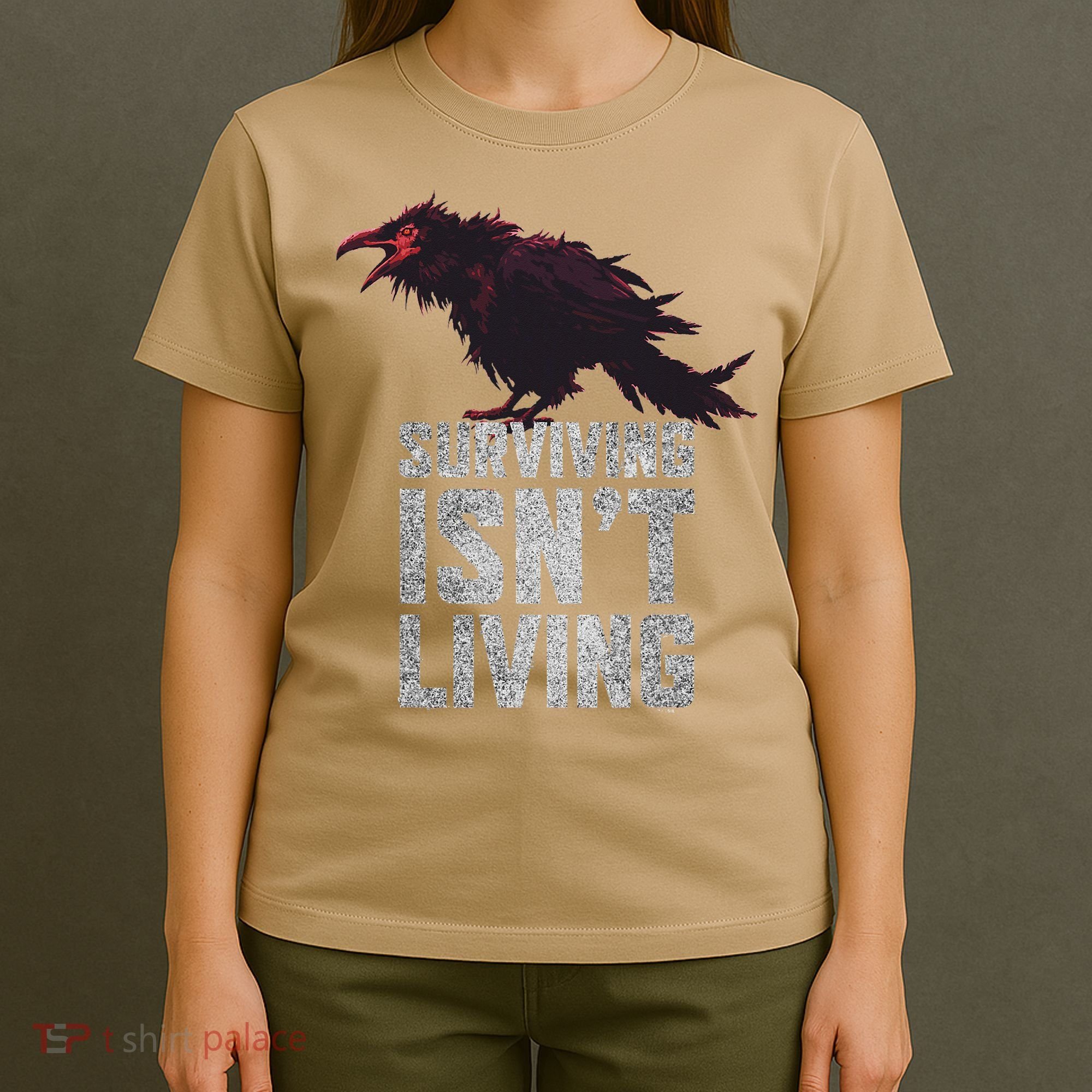 Days Gone Surving Isnt Living Corw Quote Big Chest Logo T-Shirt