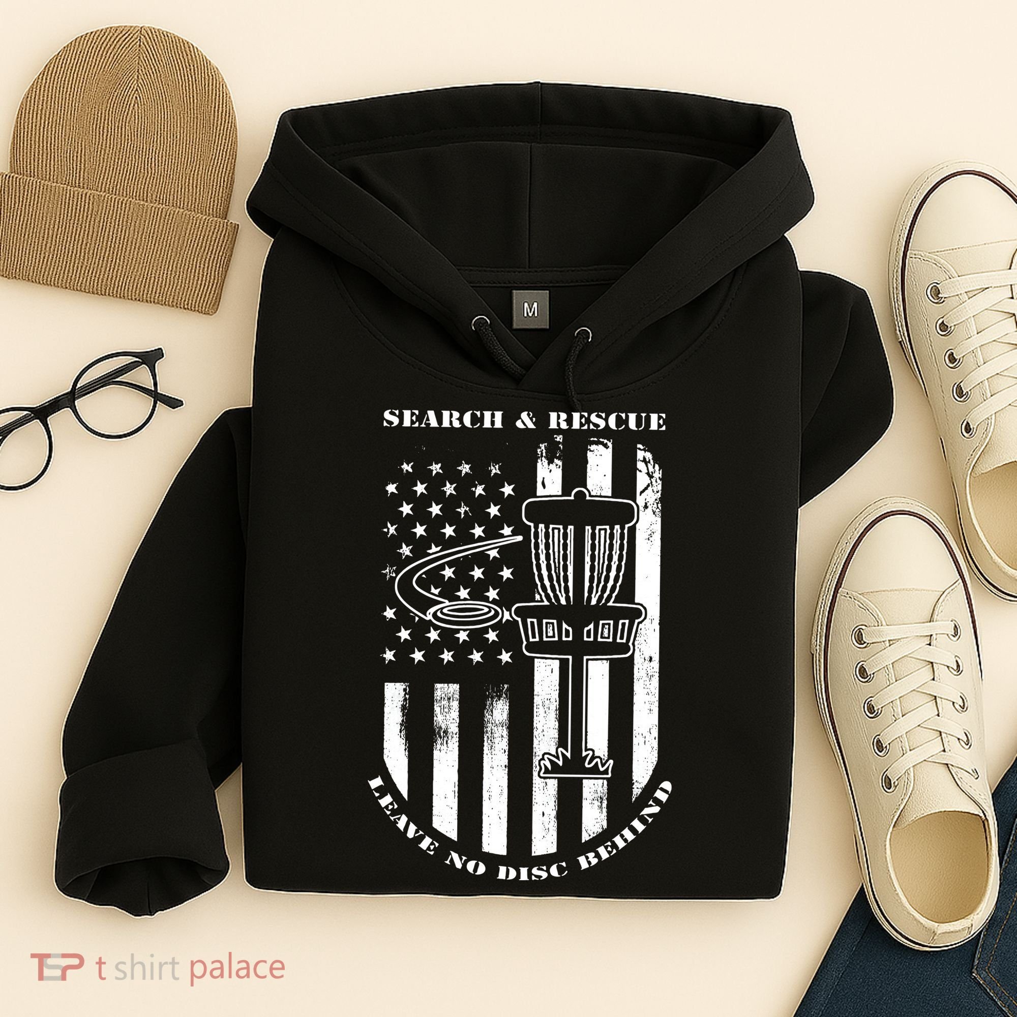 Disc Golf Search & Rescue Leave No Disc Behind White Flag Hoodie