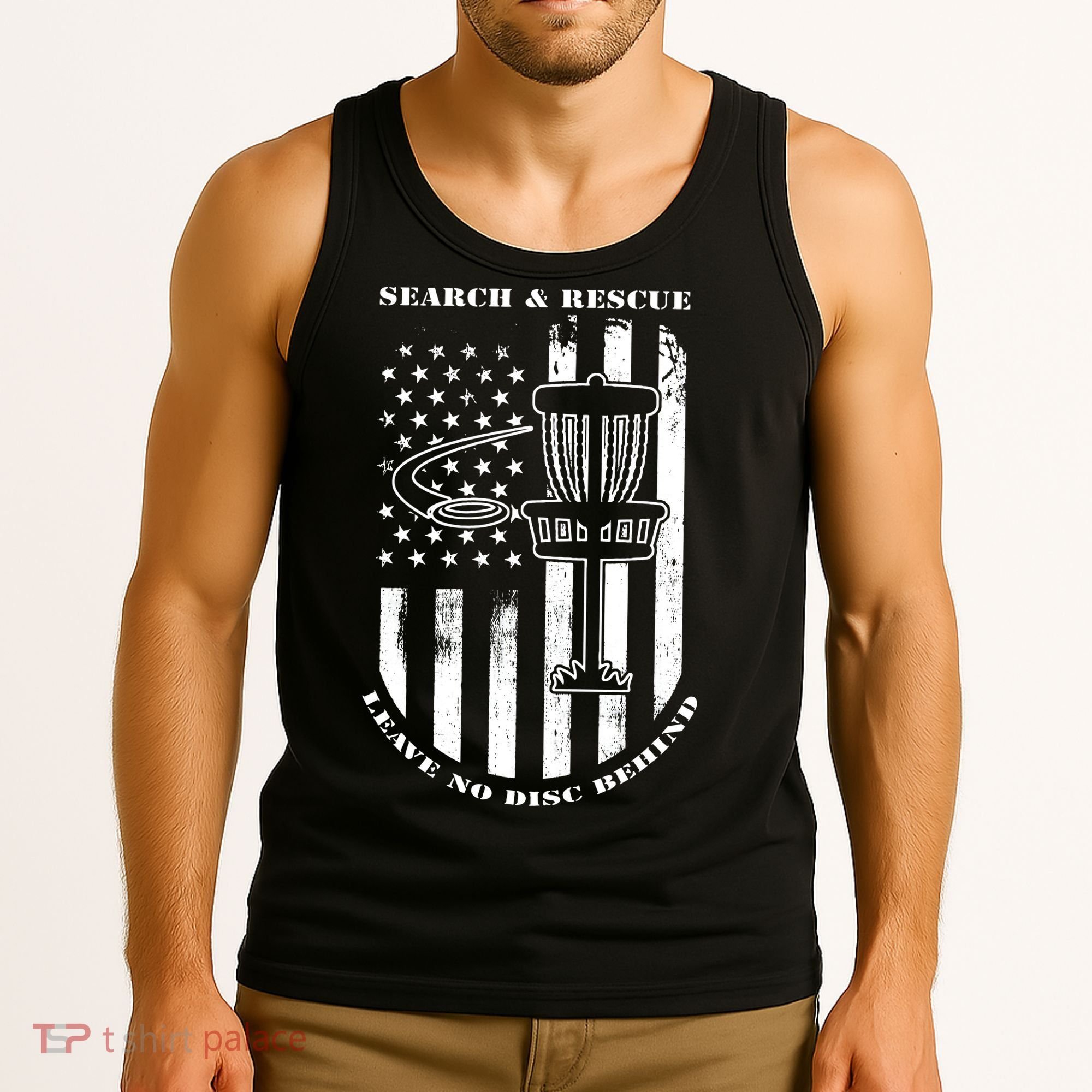 Disc Golf Search & Rescue Leave No Disc Behind White Flag Tank Top