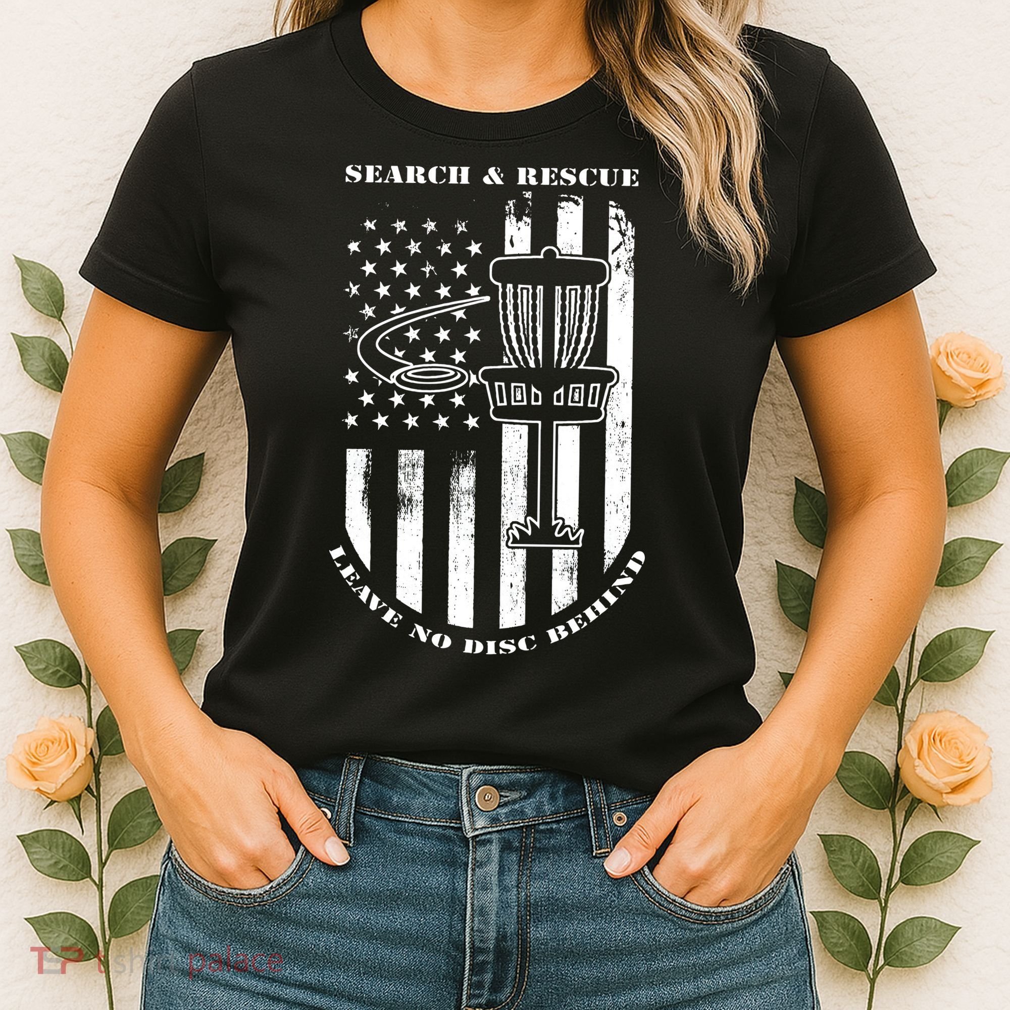 Disc Golf Search & Rescue Leave No Disc Behind White Flag Women's T-Shirt