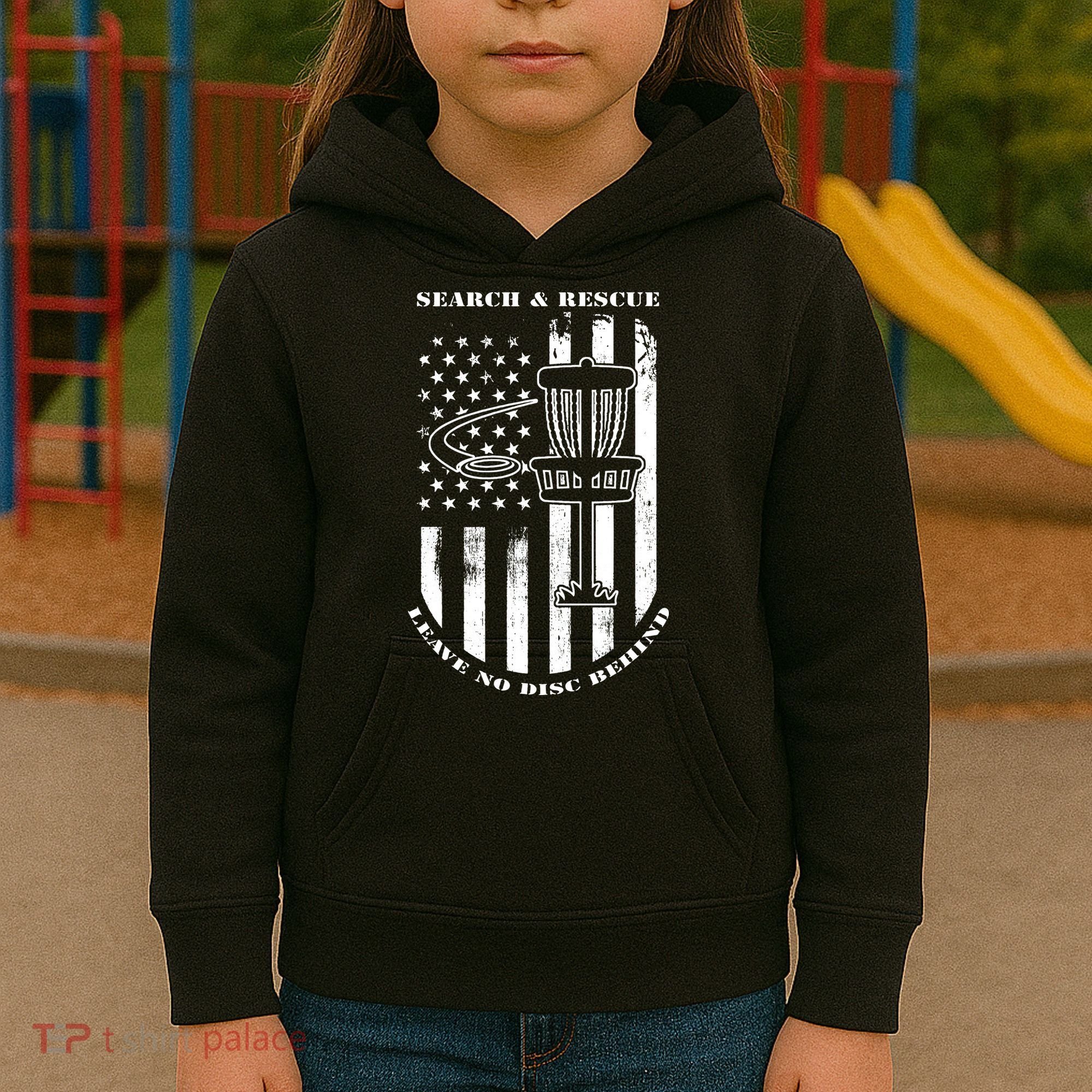 Disc Golf Search & Rescue Leave No Disc Behind White Flag Kids Hoodie