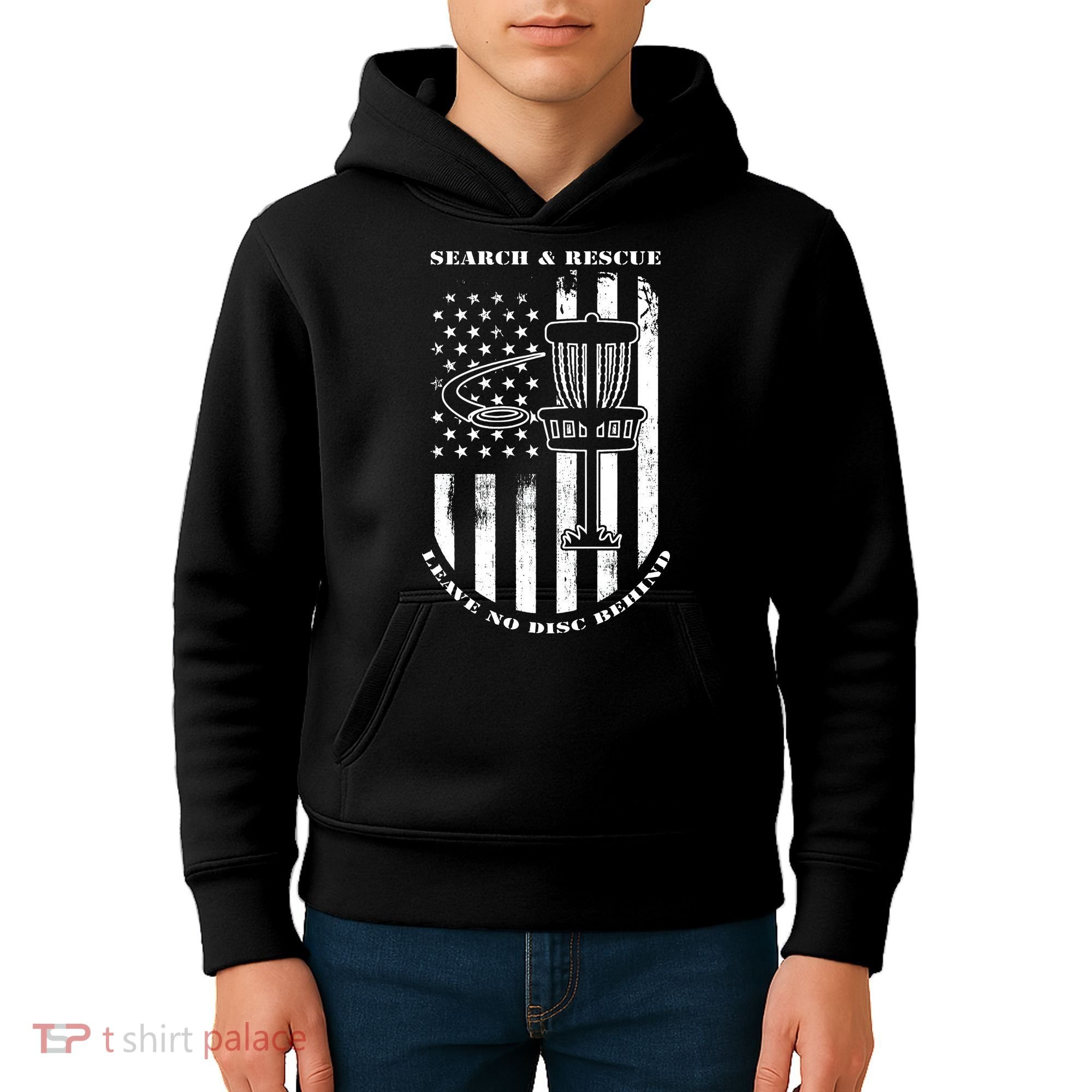 Disc Golf Search & Rescue Leave No Disc Behind White Flag Kids Hoodie