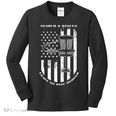 Disc Golf Search & Rescue Leave No Disc Behind White Flag Kids Long Sleeve Shirt