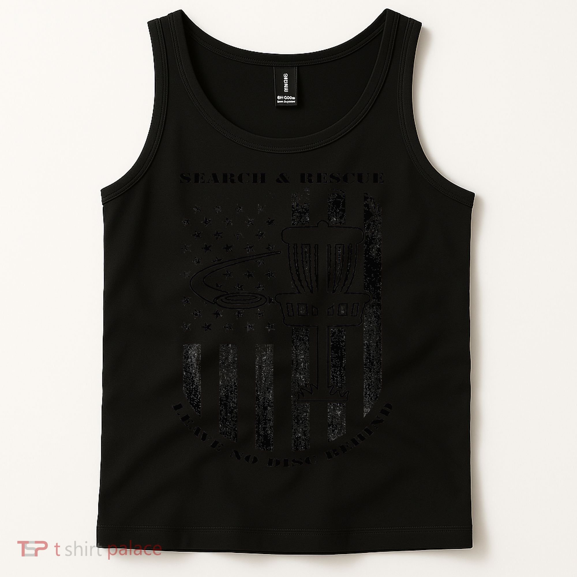 Disc Golf Search & Rescue Leave No Disc Behind Black Tank Top