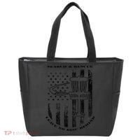 Disc Golf Search & Rescue Leave No Disc Behind Black Tote Bag thumb 0