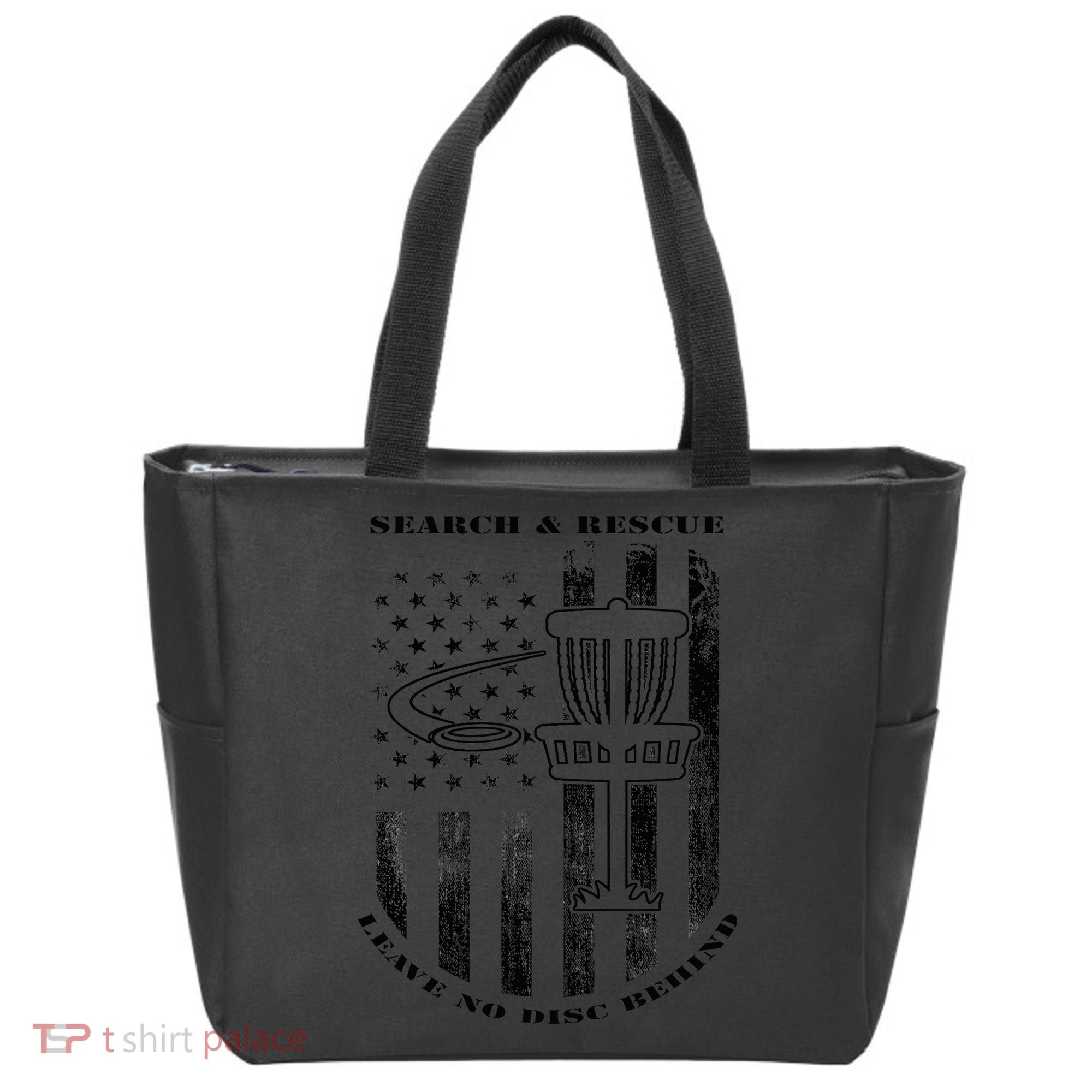 Disc Golf Search & Rescue Leave No Disc Behind Black Tote Bag