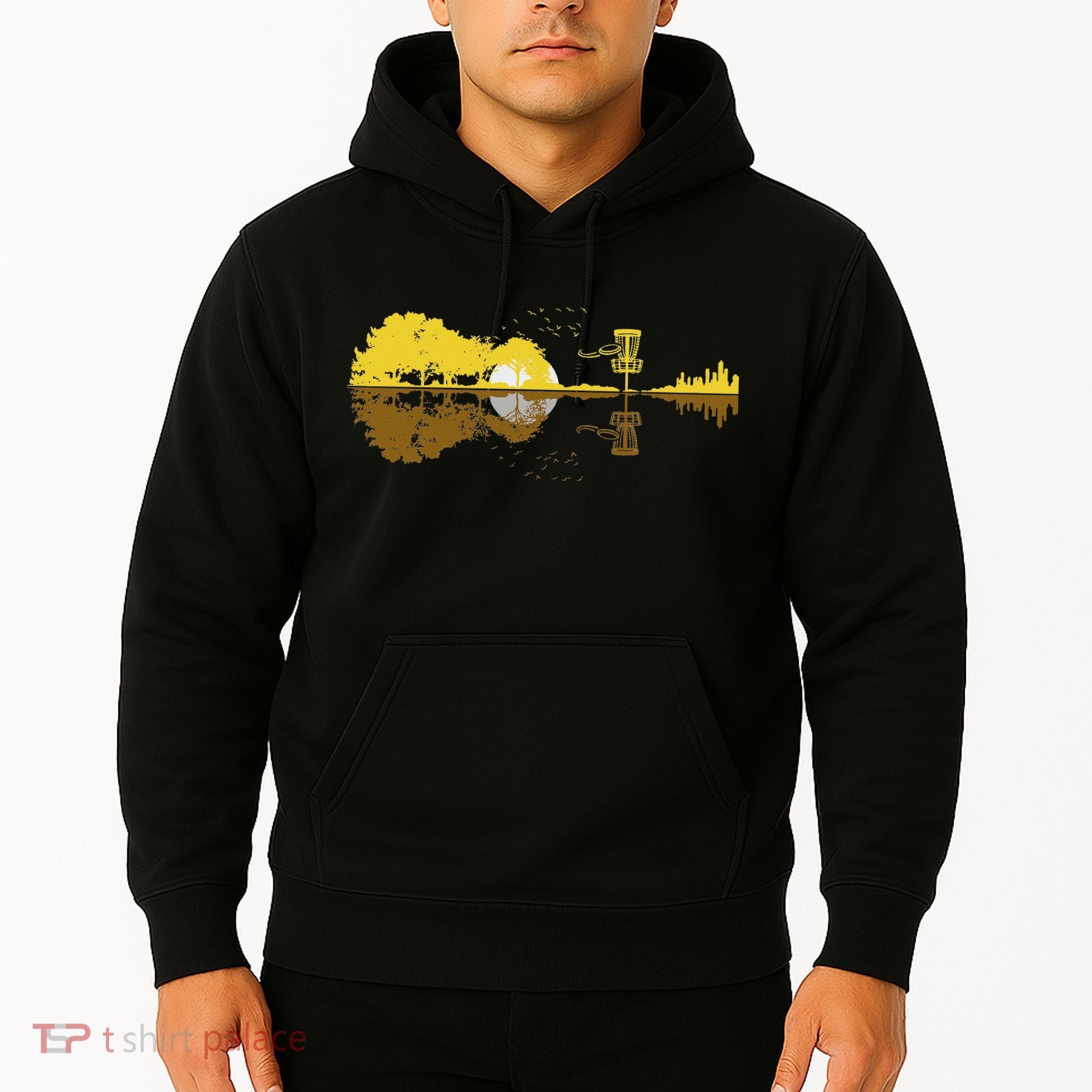 Disc Golf Sunset Guitar Guitarist Player Golfing Frisbee Dad Hoodie