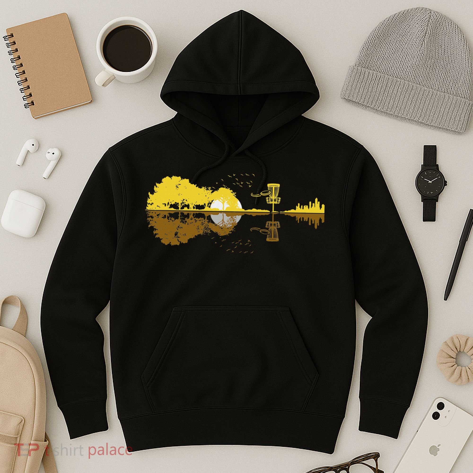 Disc Golf Sunset Guitar Guitarist Player Golfing Frisbee Dad Hoodie