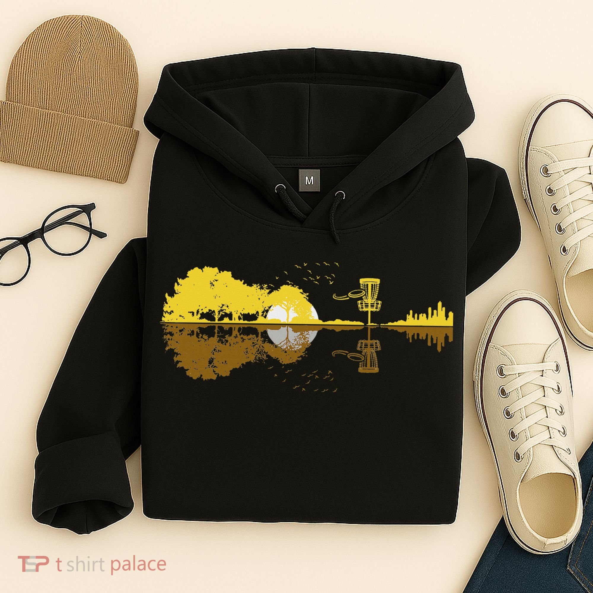 Disc Golf Sunset Guitar Guitarist Player Golfing Frisbee Dad Hoodie