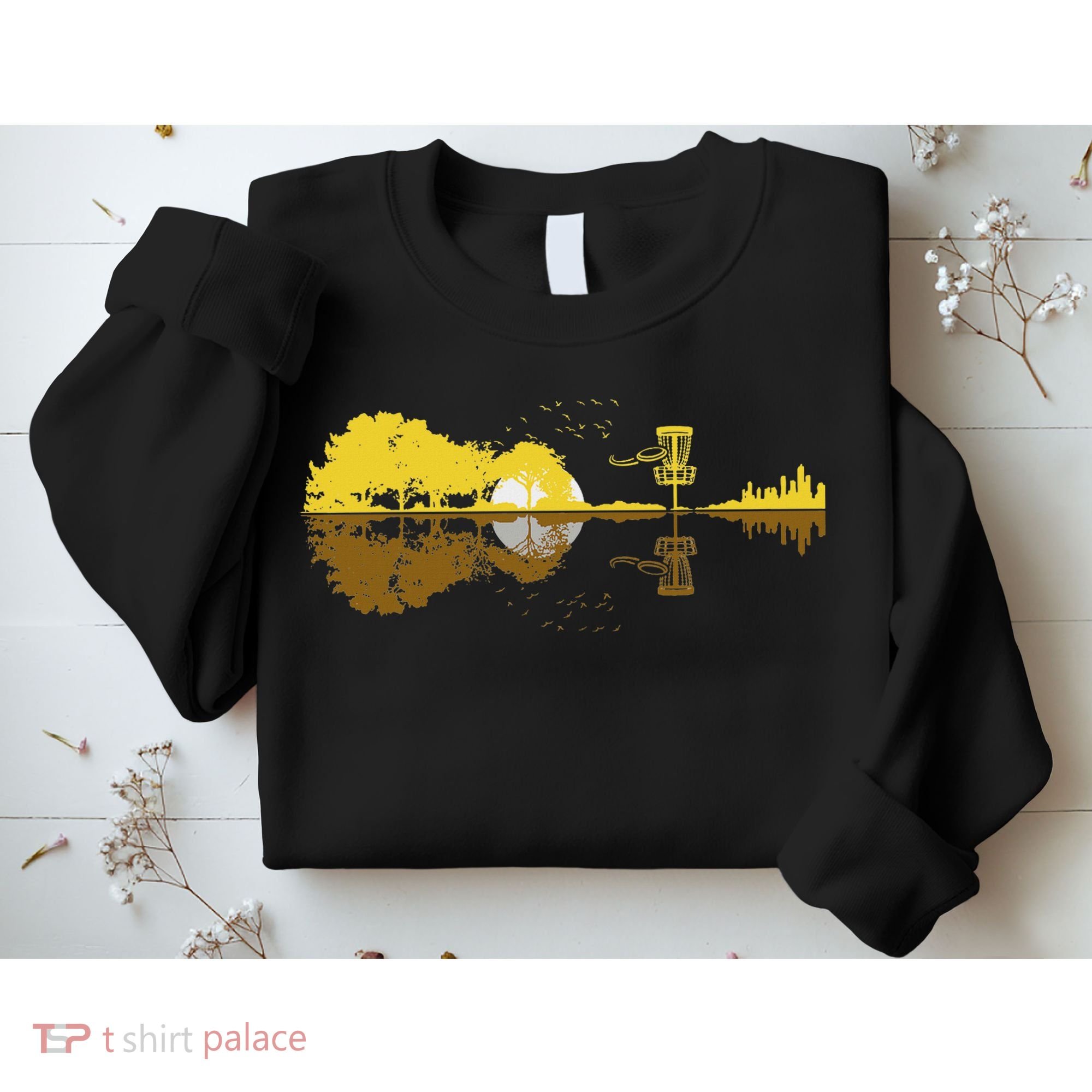 Disc Golf Sunset Guitar Guitarist Player Golfing Frisbee Dad Sweatshirt