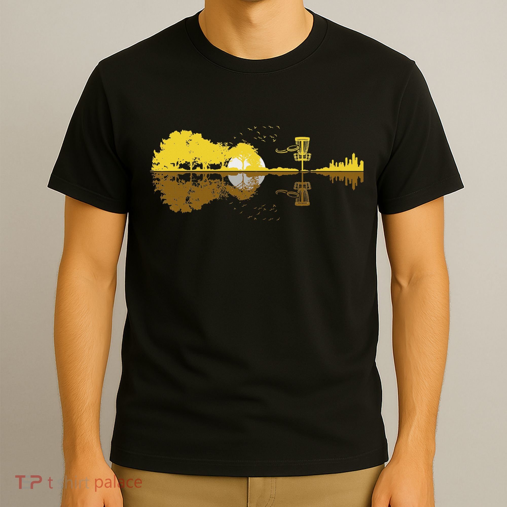 Disc Golf Sunset Guitar Guitarist Player Golfing Frisbee Dad T-Shirt